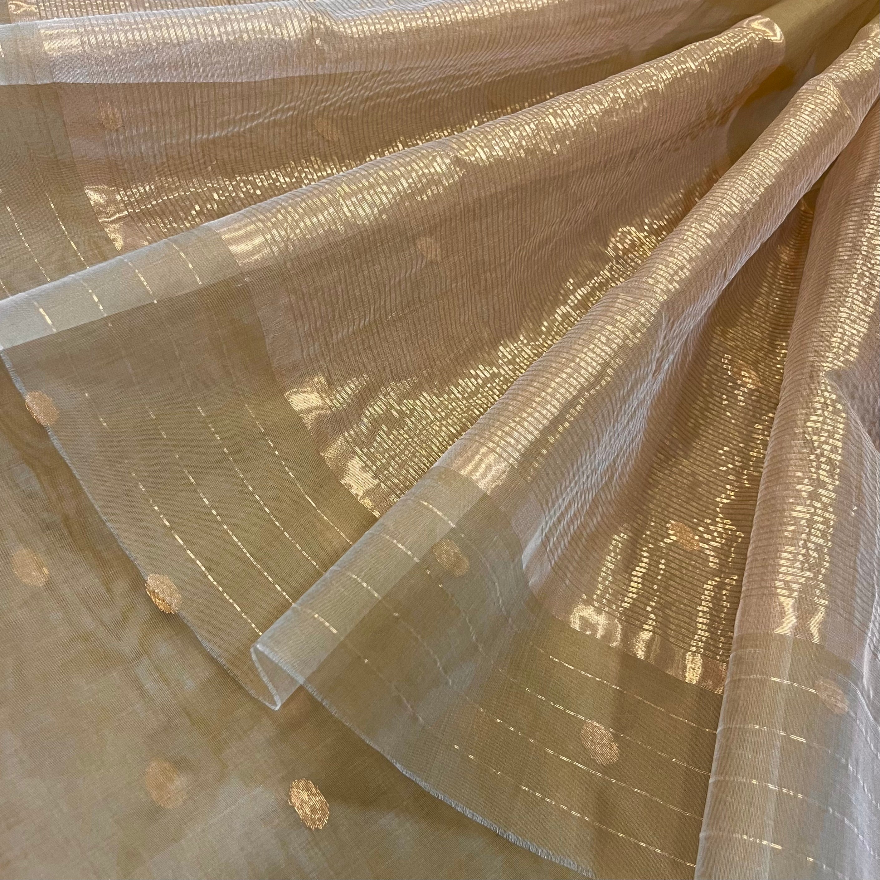 Beige gold and red Chanderi silk saree with zari bootis all over - Image 9
