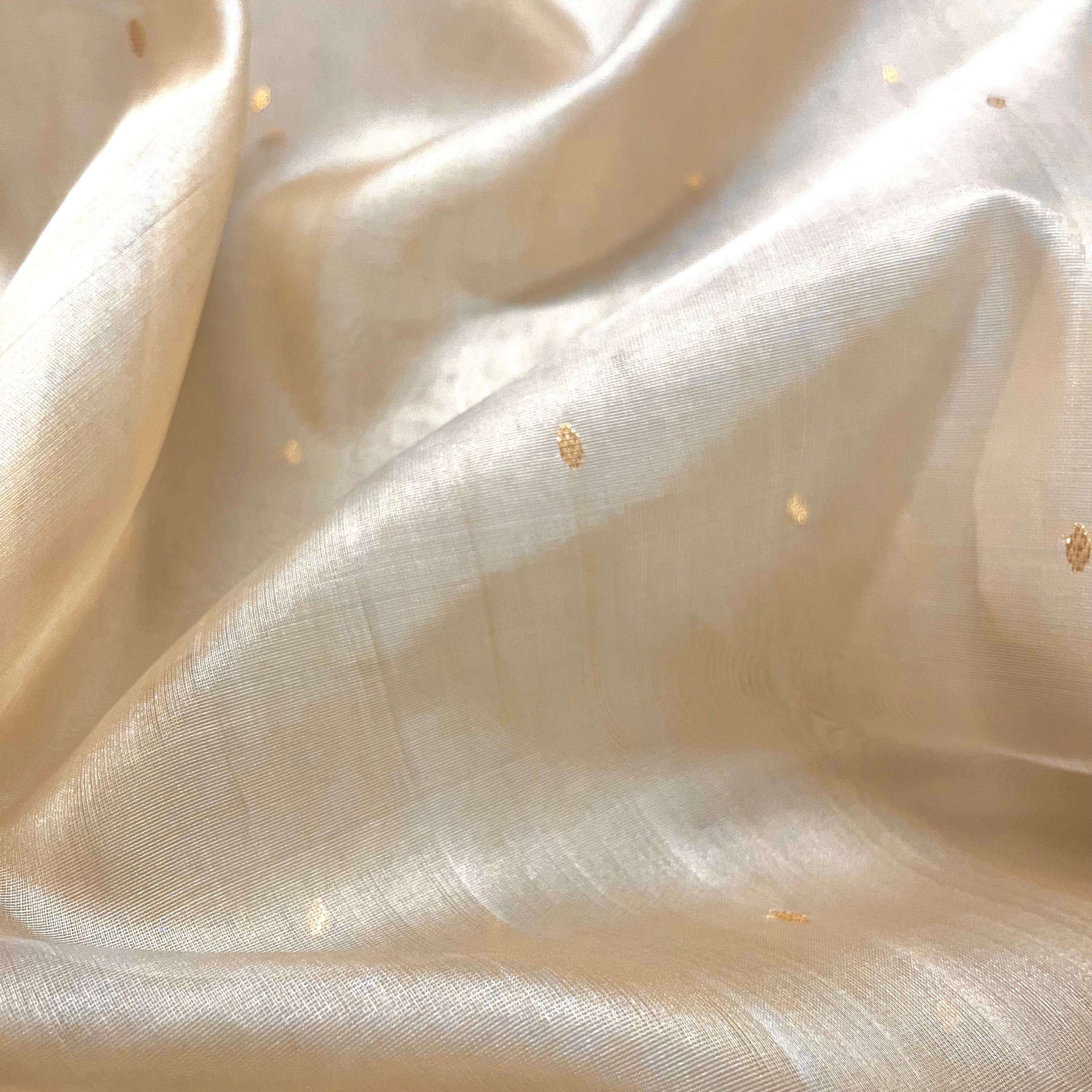 Beige gold Chanderi organza silk saree with zari bootis all over - Image 16