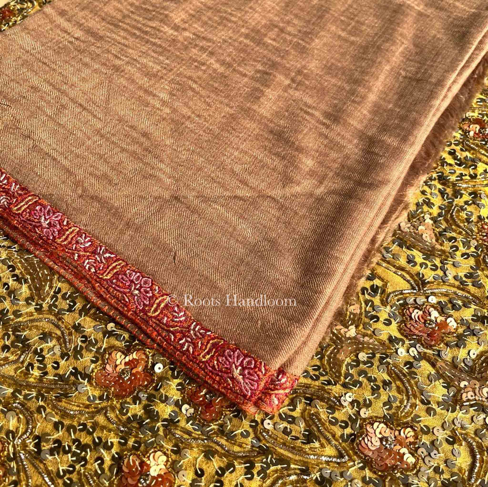 Beige Brown Pashmina Stole with Hashi Dar Embroidery - Image 8