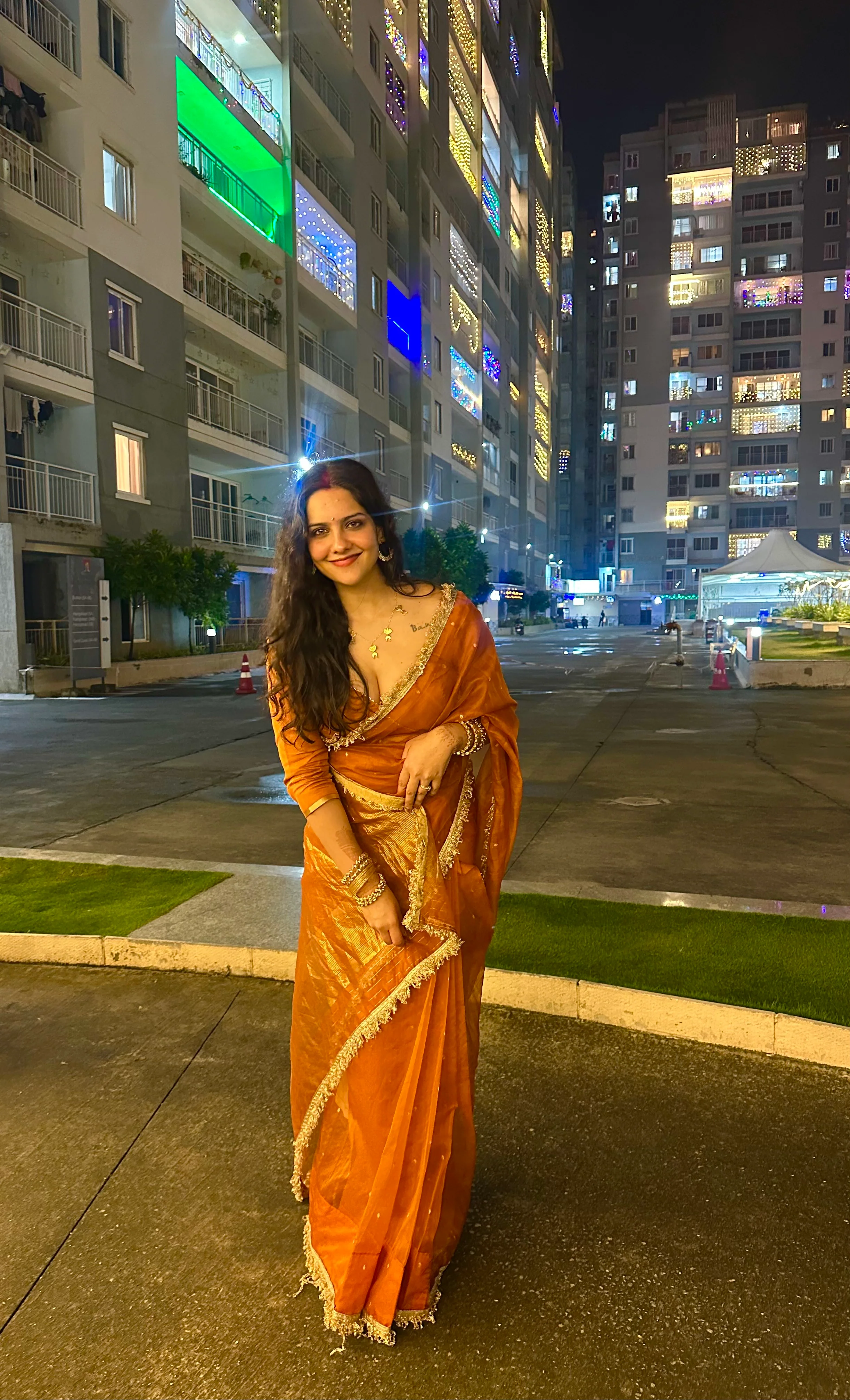 Burnt Orange Chanderi Silk Saree with Zari Bootis all over - Image 18