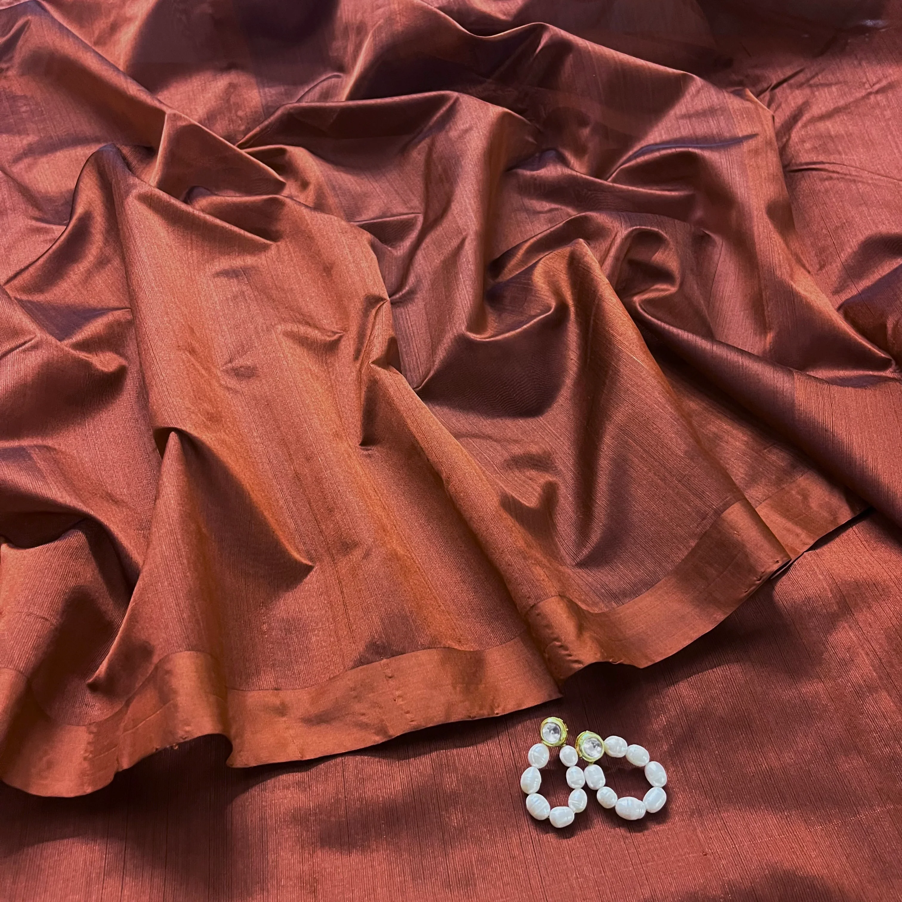 Cinnamon brown chanderi silk saree with silk border - Image 10