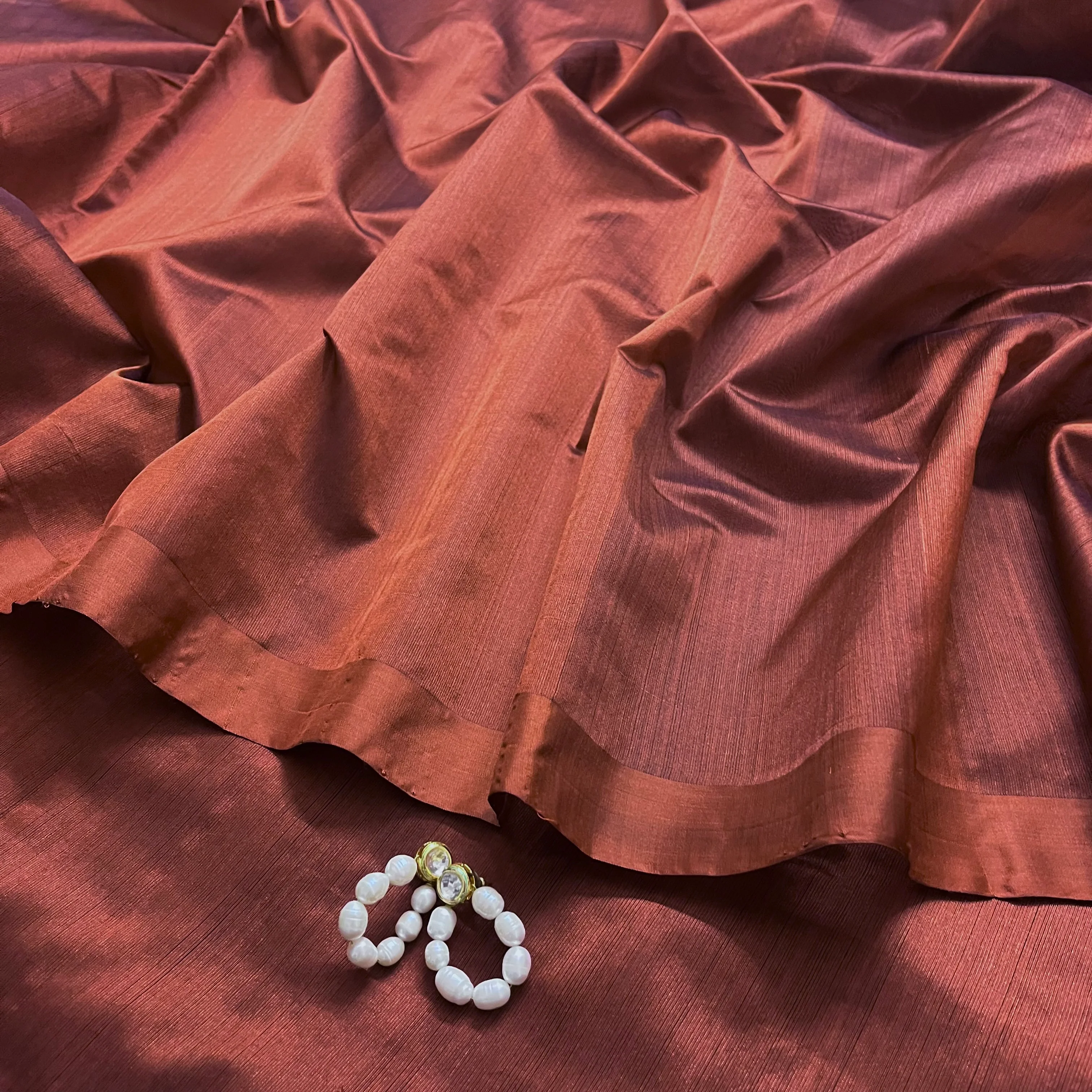 Cinnamon brown chanderi silk saree with silk border - Image 13