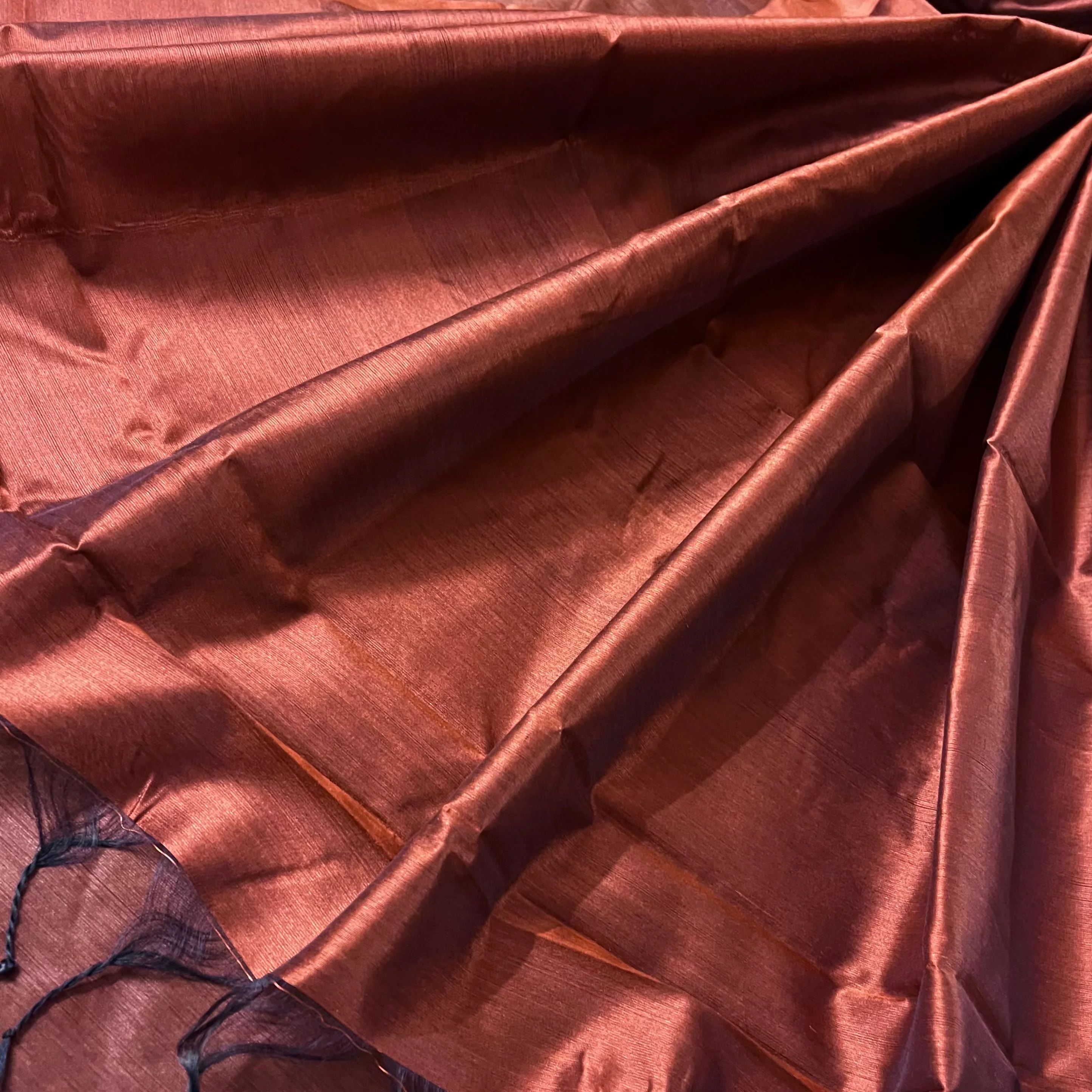 Cinnamon brown chanderi silk saree with silk border - Image 4