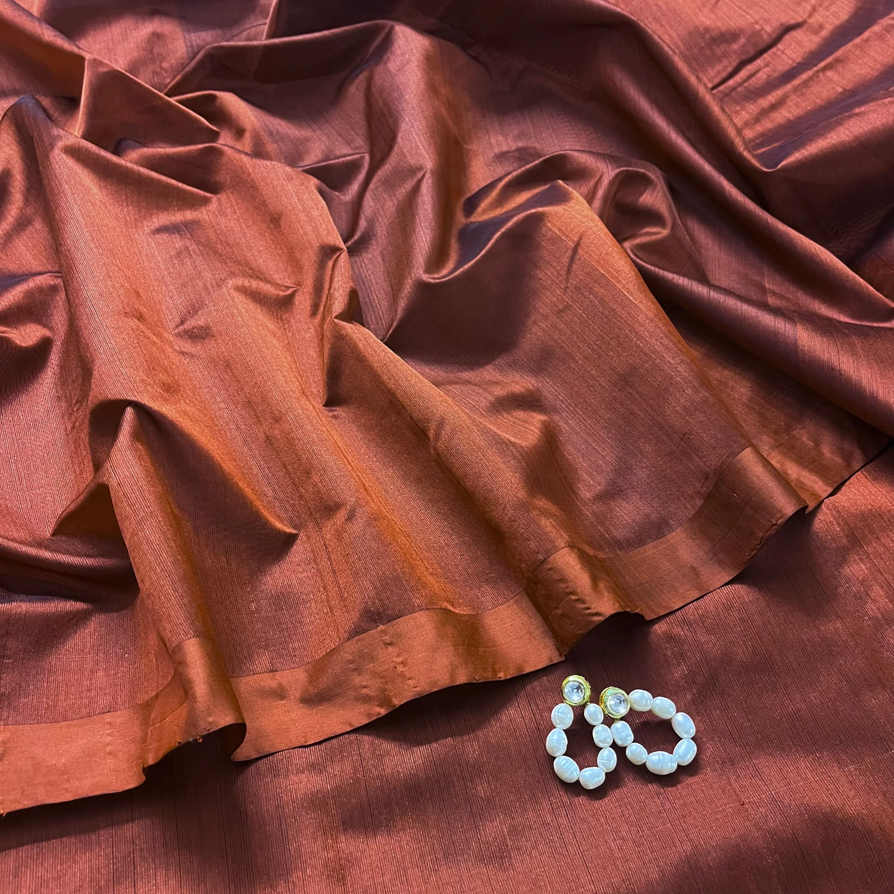 Cinnamon brown chanderi silk saree with silk border - Image 6