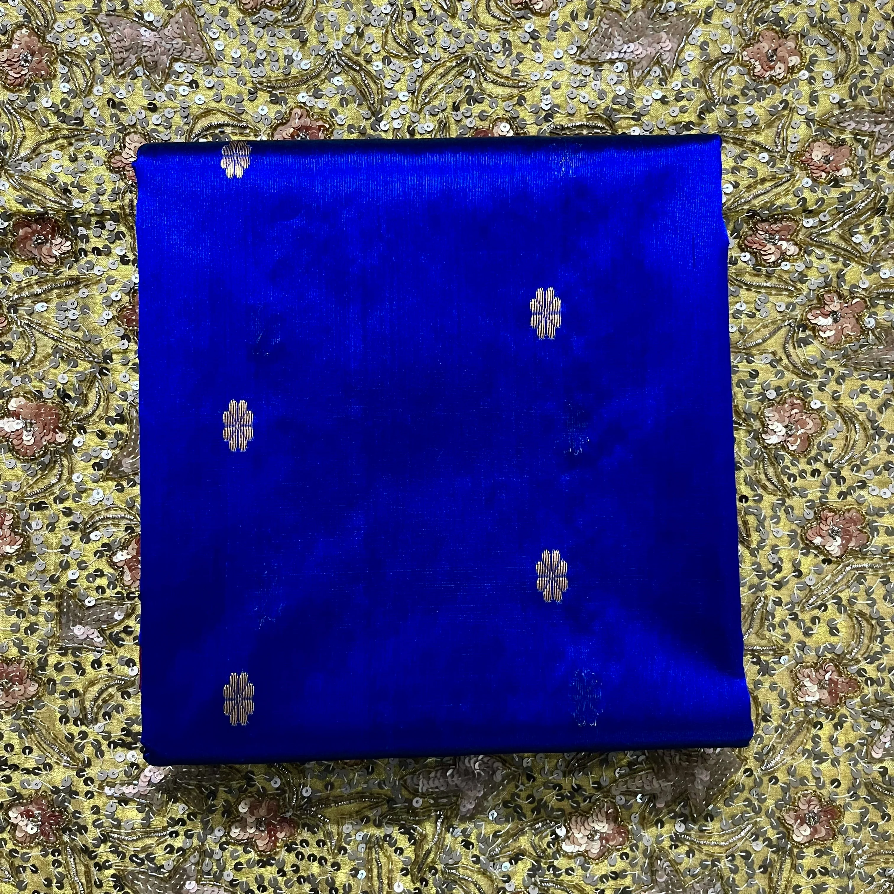 Dark blue Chanderi silk saree with flower bootis all over - Image 18
