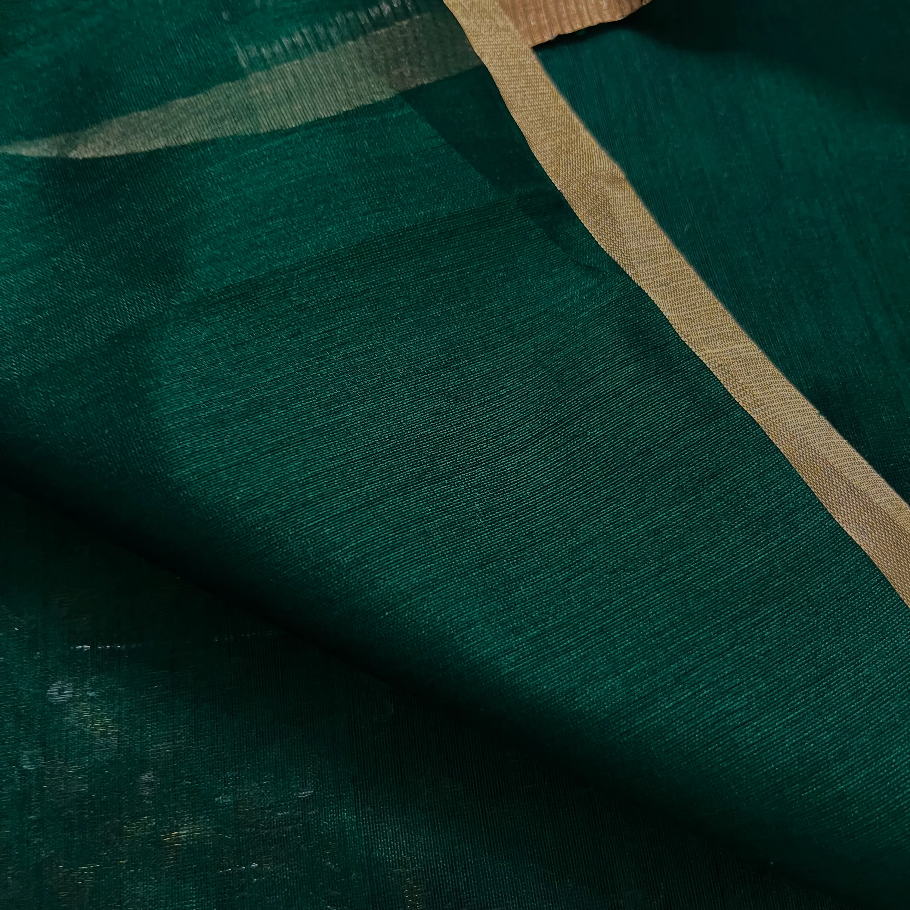 Dark Green & Gold Maheshwari Saree with Zari Border - Image 14