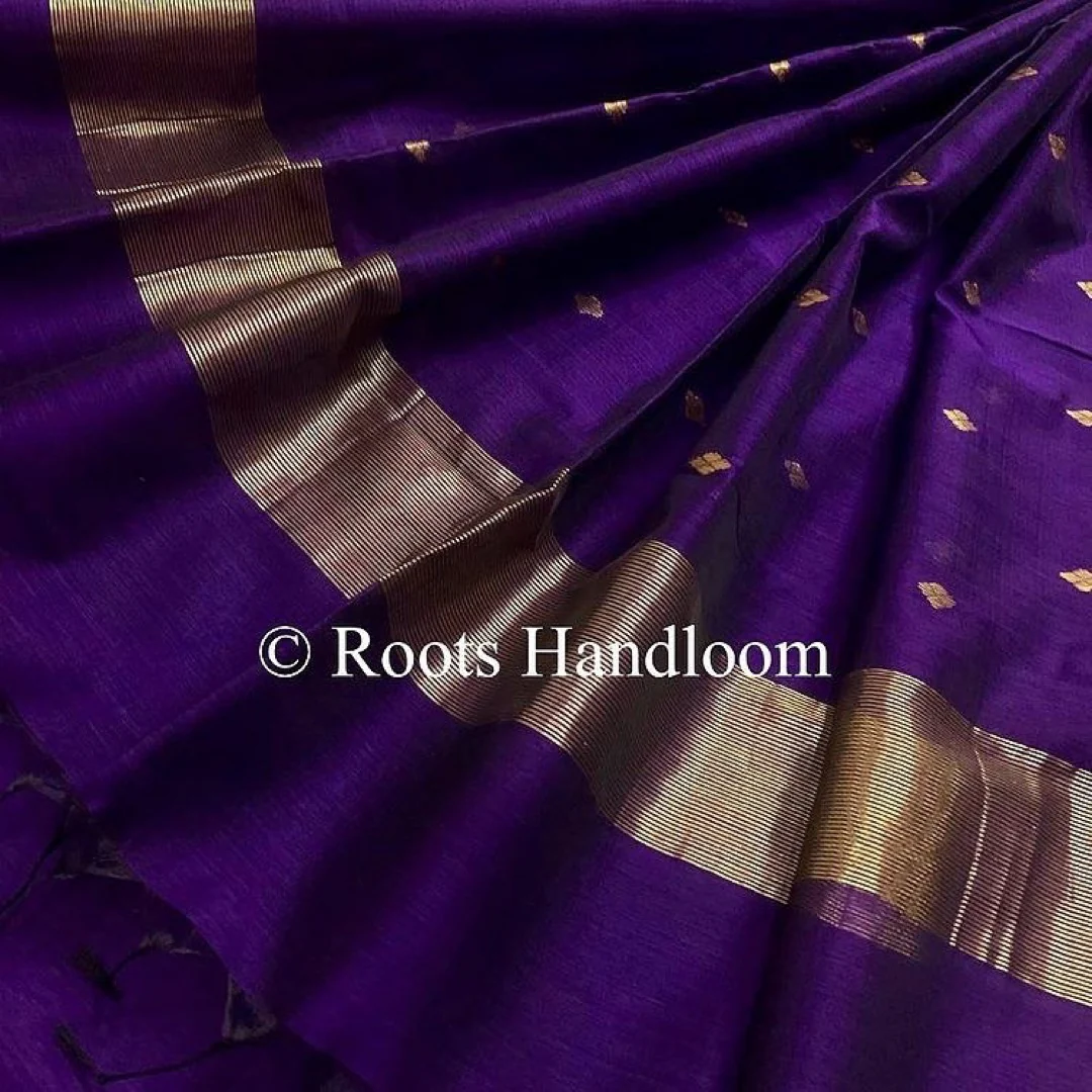 Dark Purple Maheshwari Saree with Zari bootis all over - Image 7