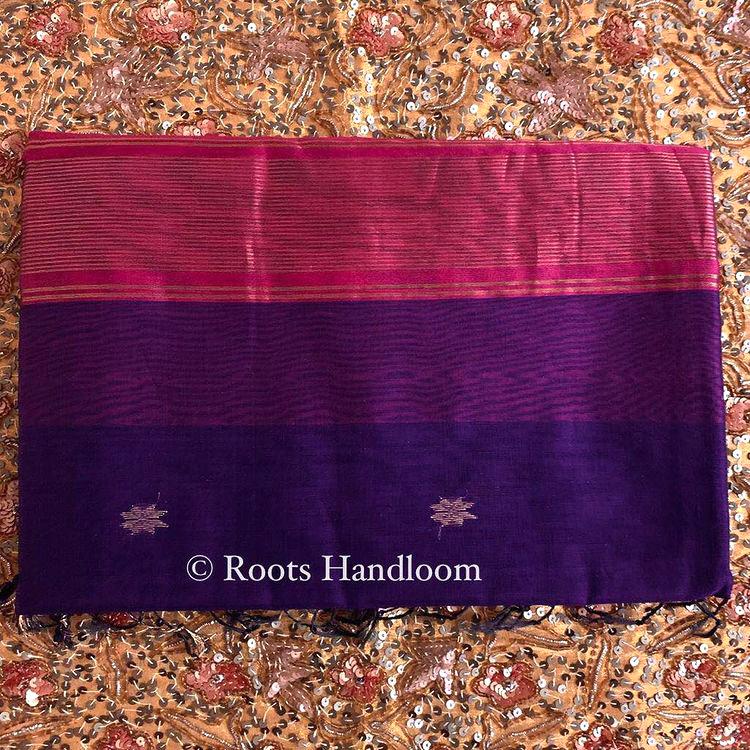 Dark Purple & Pink Maheshwari Saree with Flower Bootis all over - Image 8