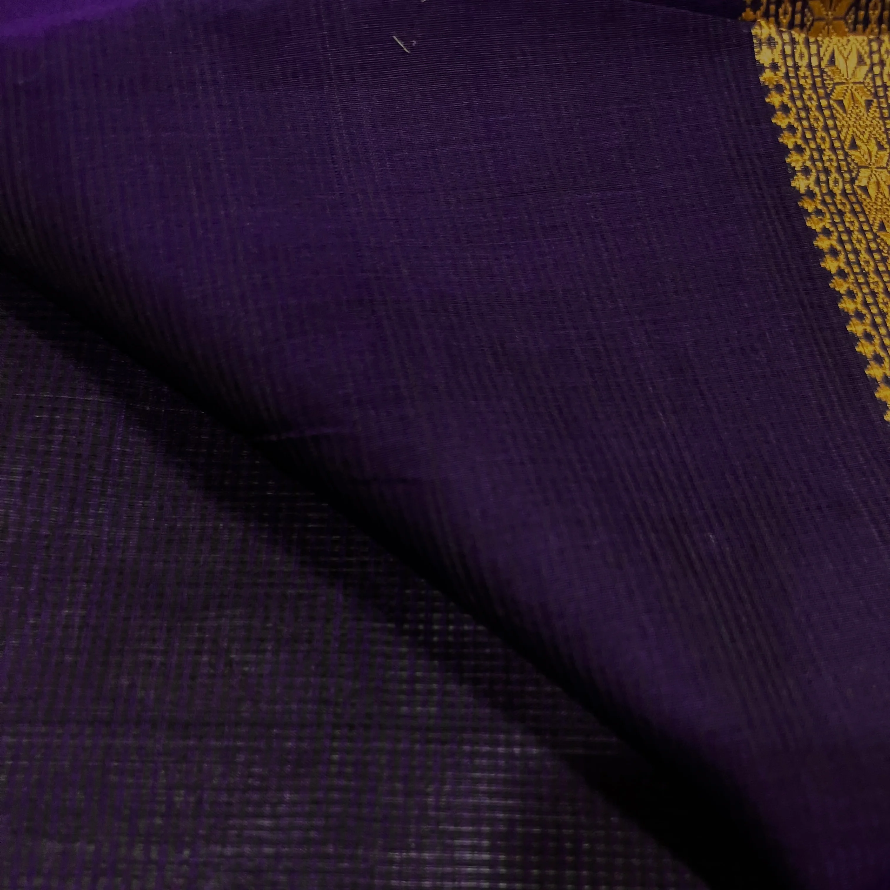 Deep purple Maheshwari saree with zari border and zari lines on pallu - Image 6