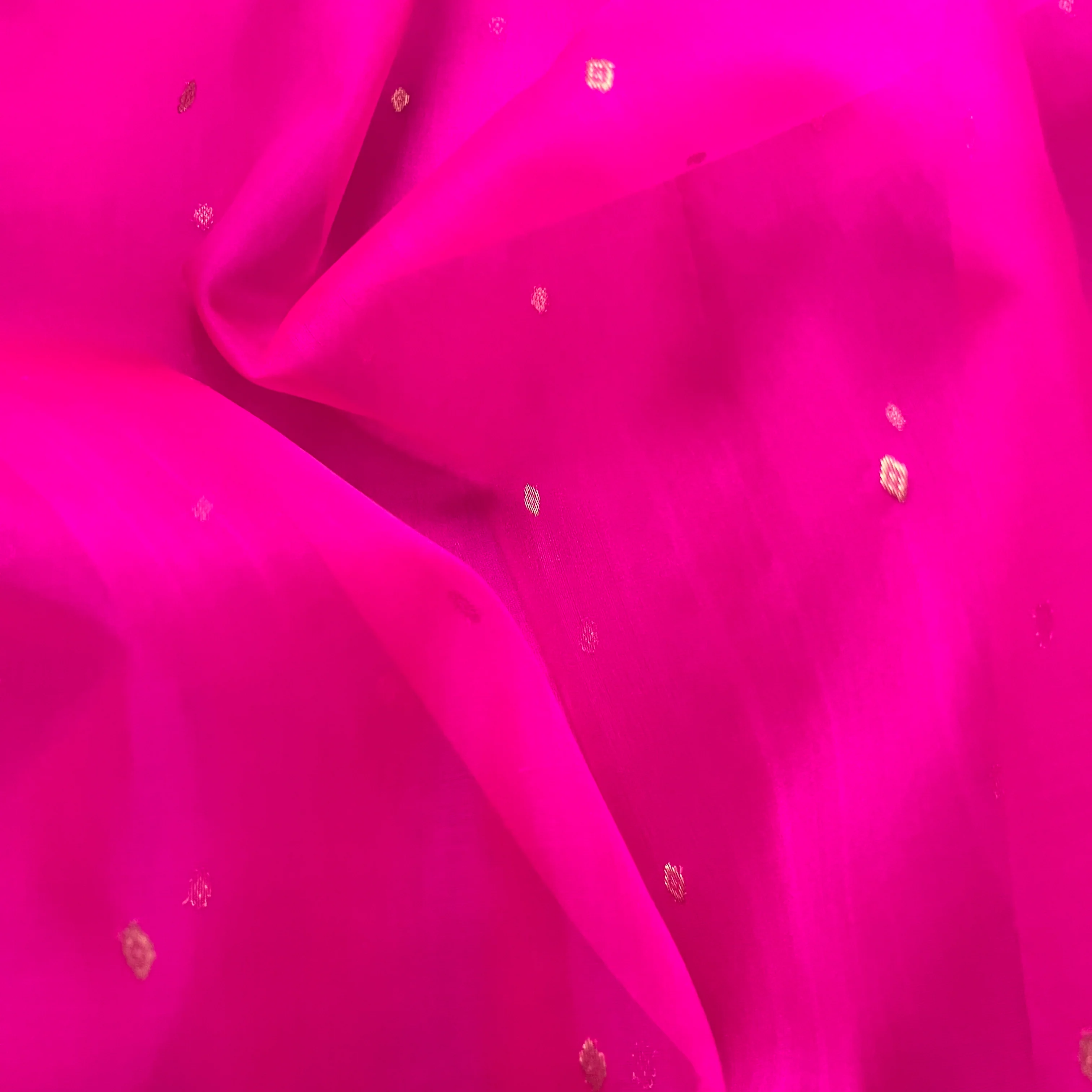 Fuschia pink Chanderi silk saree with zari bootis all over - Image 8