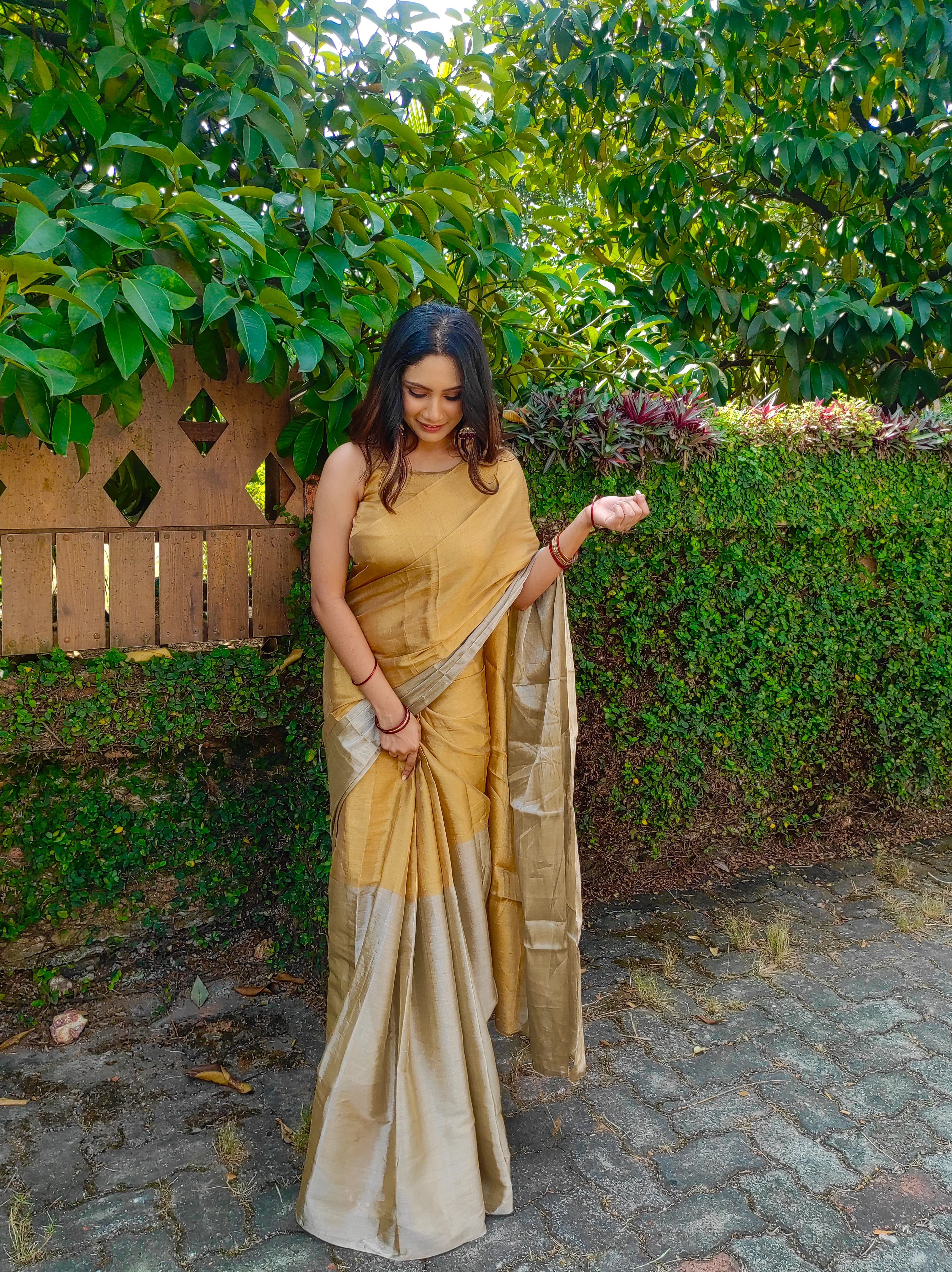 Gold and silver chanderi tissue silk saree - Image 6