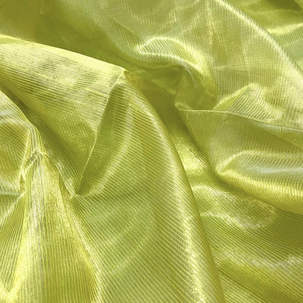 Lime green maheshwari saree with zari lines all over - Image 10