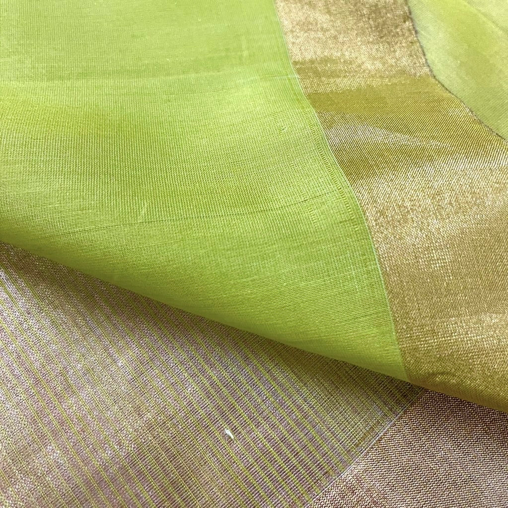 Lime green maheshwari saree with zari lines all over - Image 12