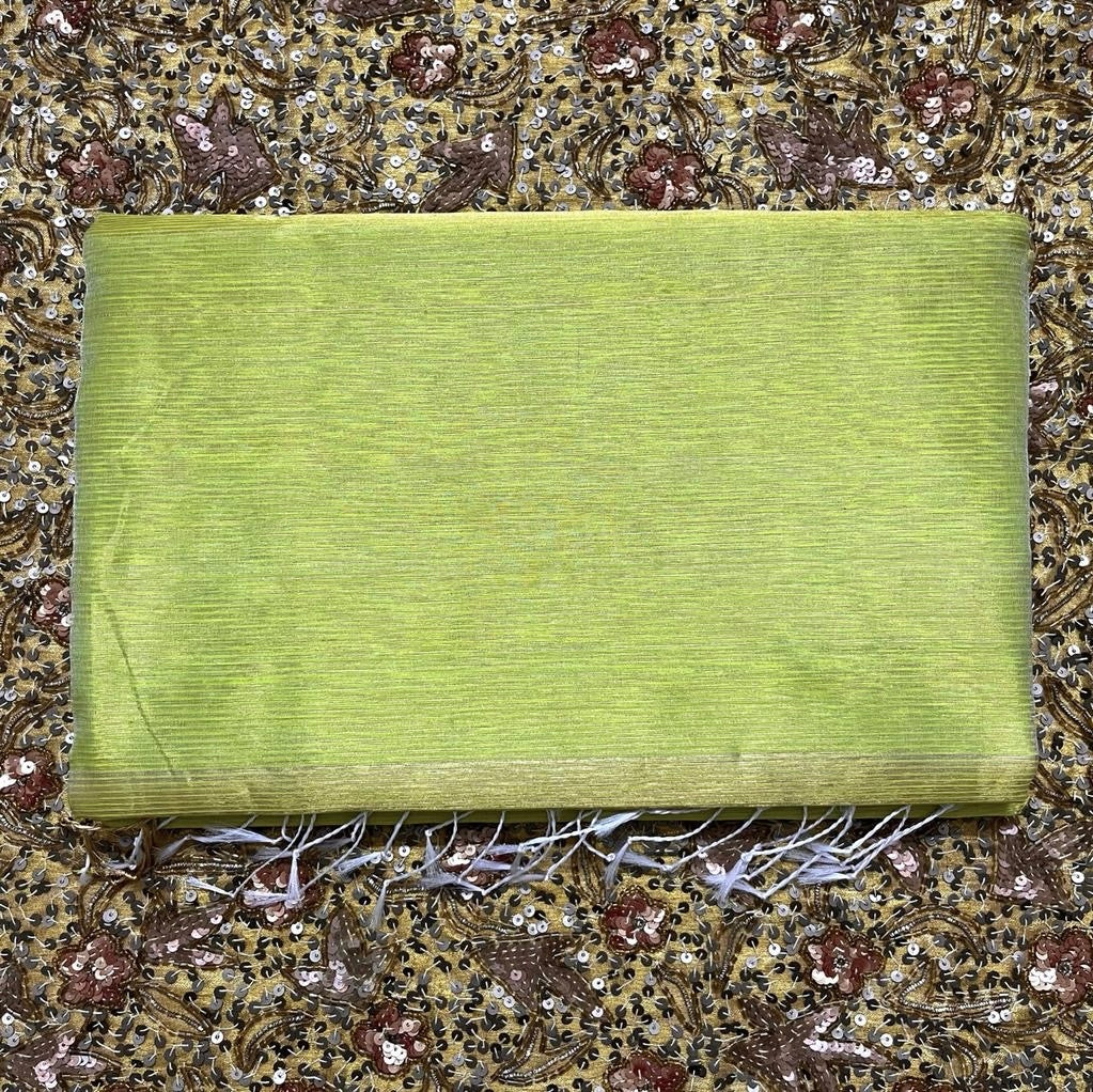 Lime green maheshwari saree with zari lines all over - Image 8