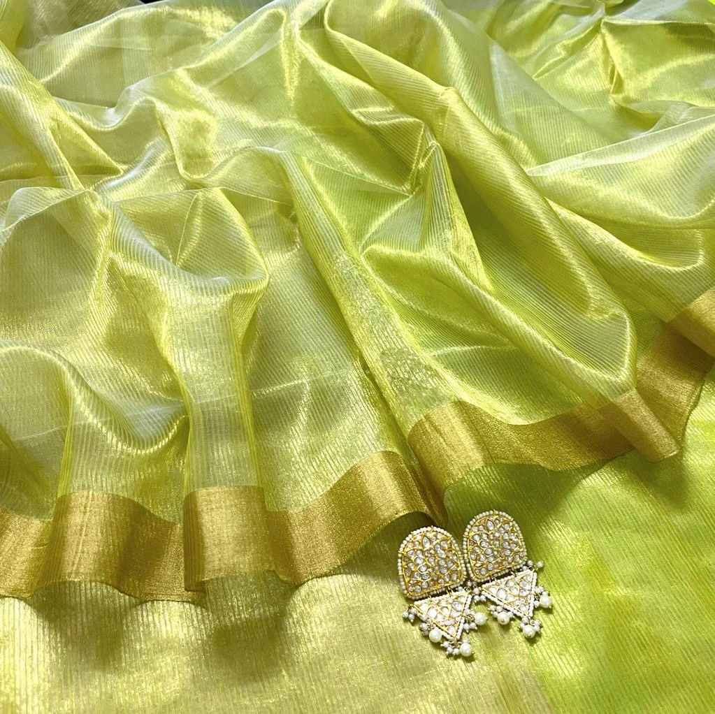 Lime green maheshwari saree with zari lines all over - Image 9