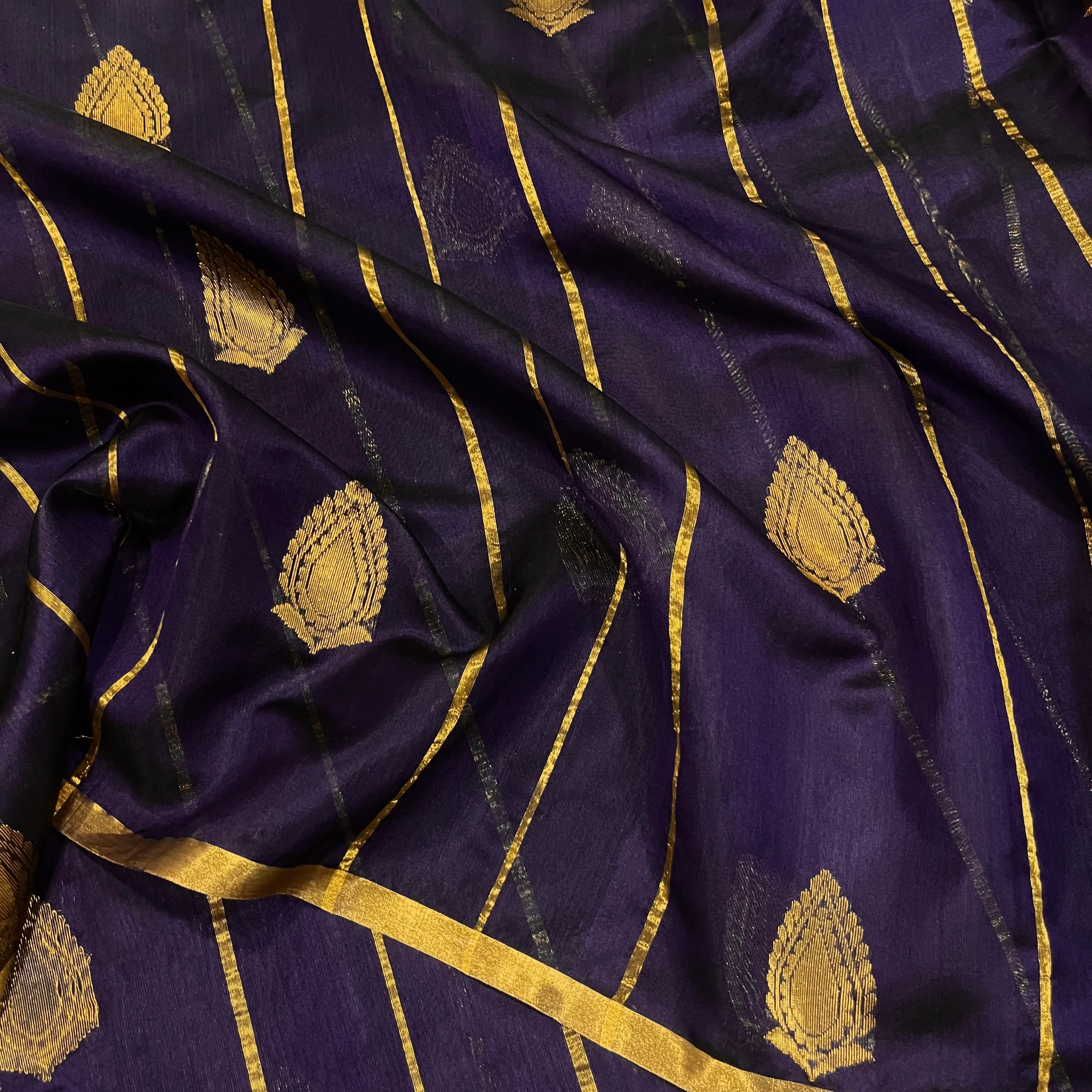 Midnight blue Chanderi silk saree with zari motifs all over - Image 11