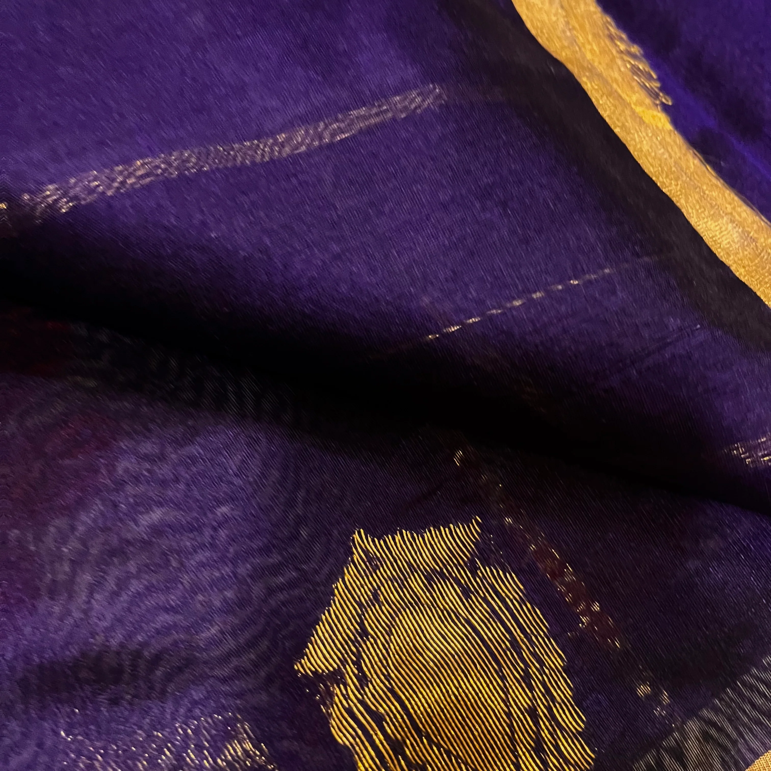 Midnight blue Chanderi silk saree with zari motifs all over - Image 13