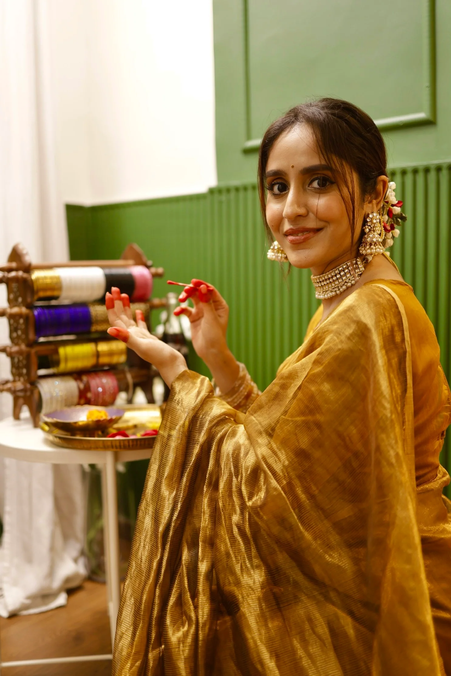 Mustard and gold maheshwari saree with zari border - Image 18