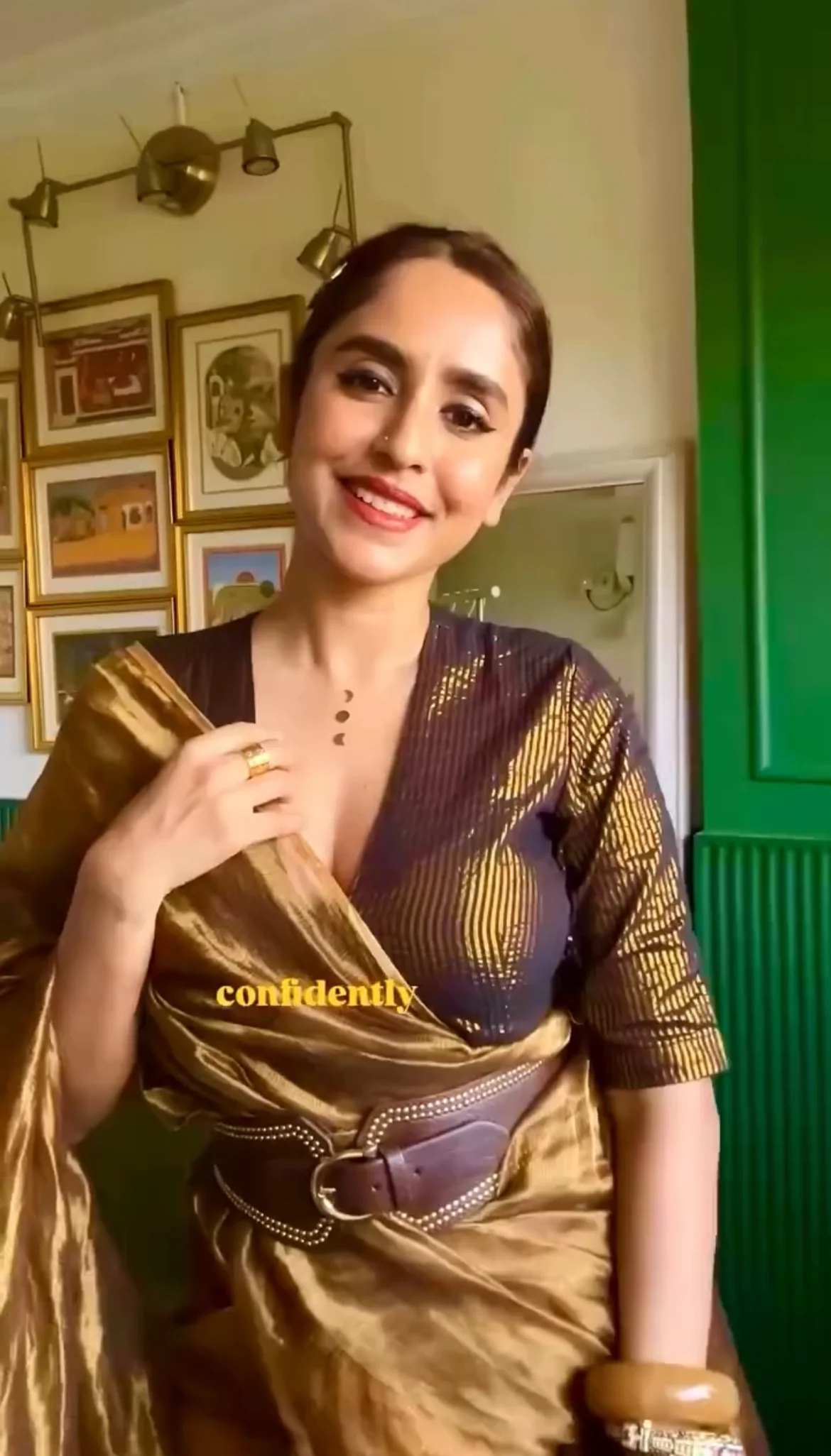 Mustard and gold maheshwari saree with zari border - Image 21