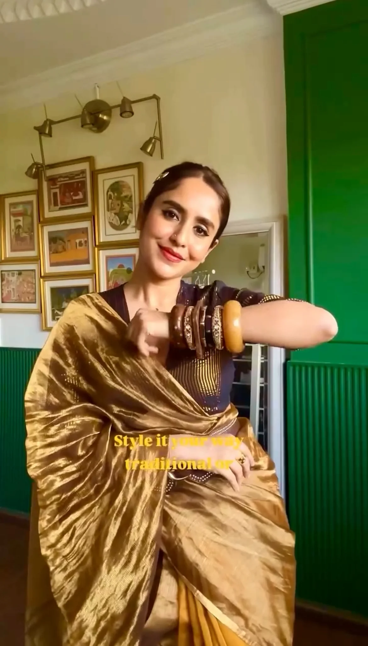 Mustard and gold maheshwari saree with zari border - Image 22