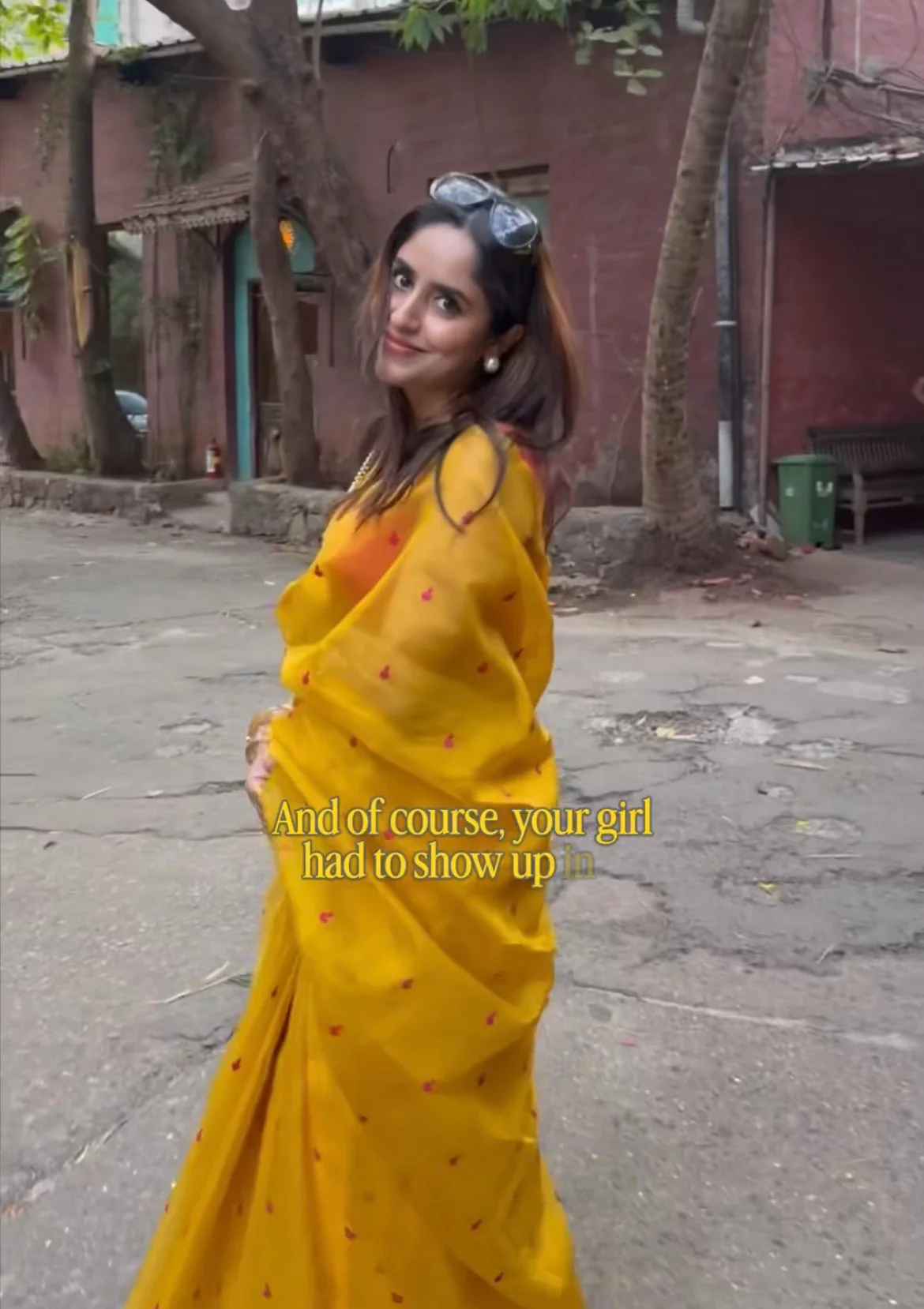 Mustard and pink Chanderi silk saree with resham bootis all over - Image 10