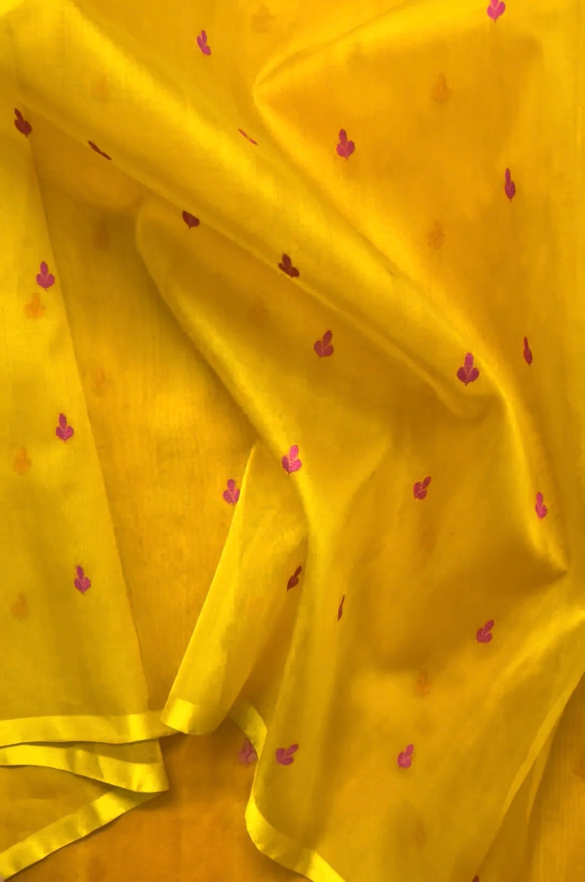 Mustard and pink Chanderi silk saree with resham bootis all over - Image 3