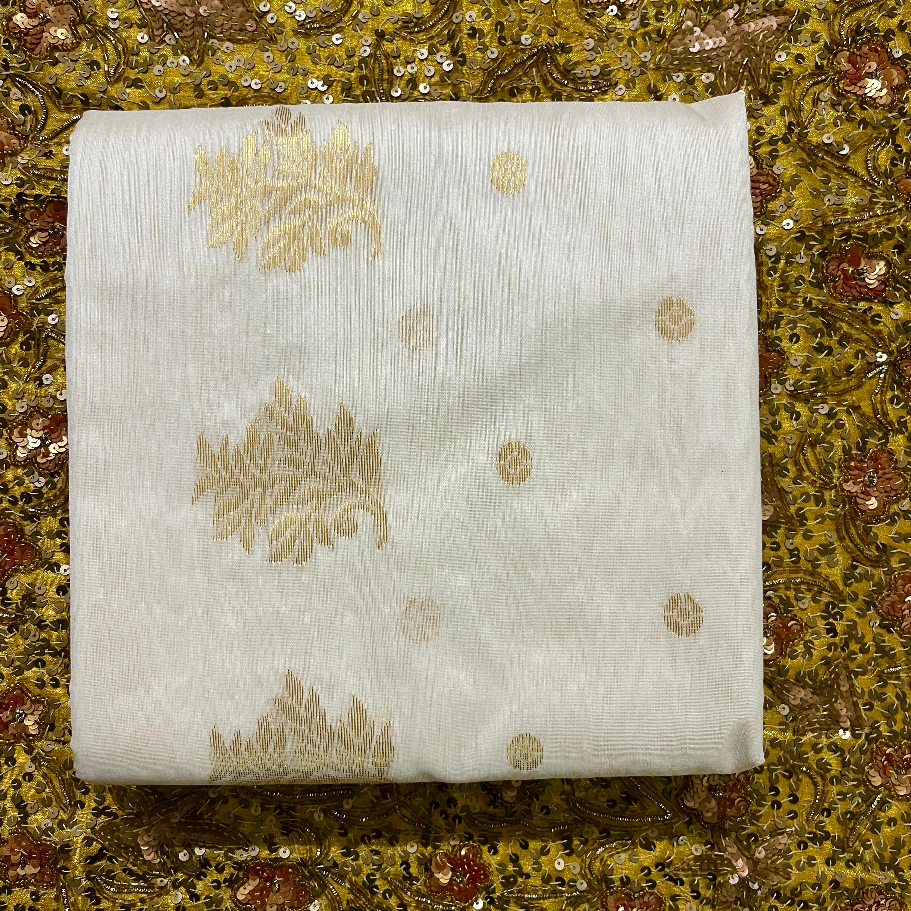Off white Chanderi saree with zari bootis all over and zari motifs on pallu - Image 4