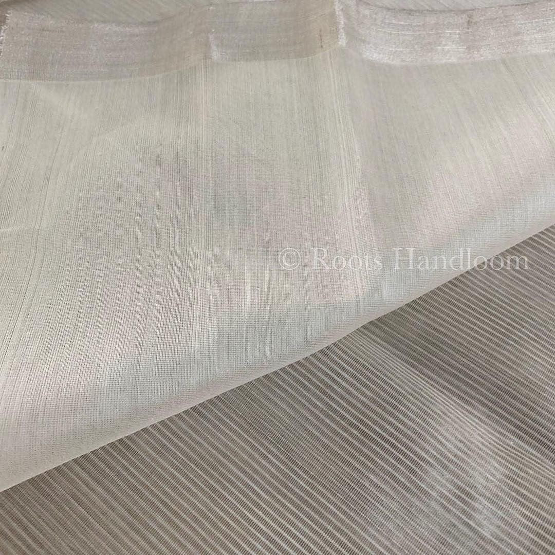 Off-White Maheshwari Saree with Zari Lines all over - Image 11