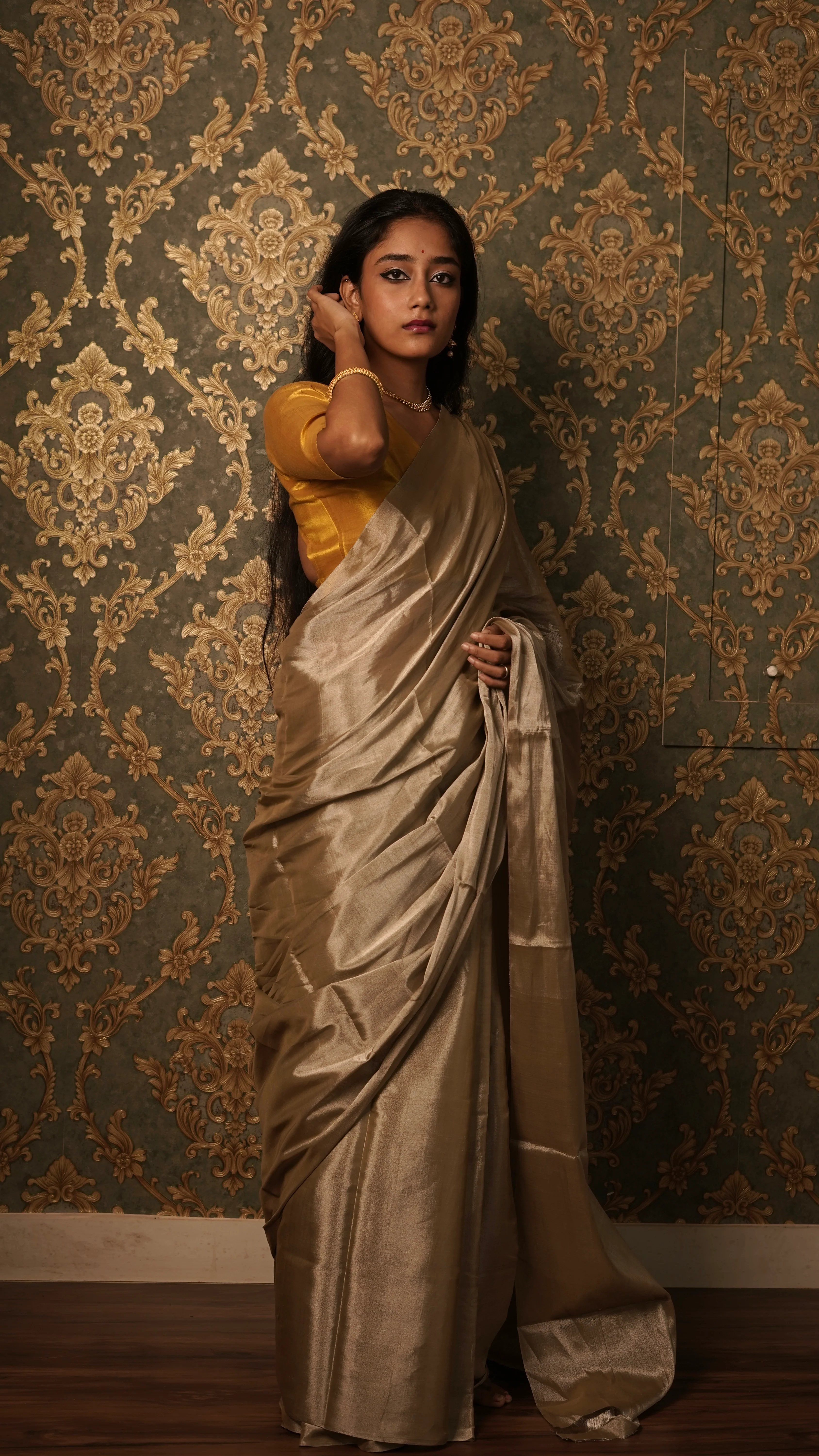Royal silver chanderi tissue silk saree - Image 15