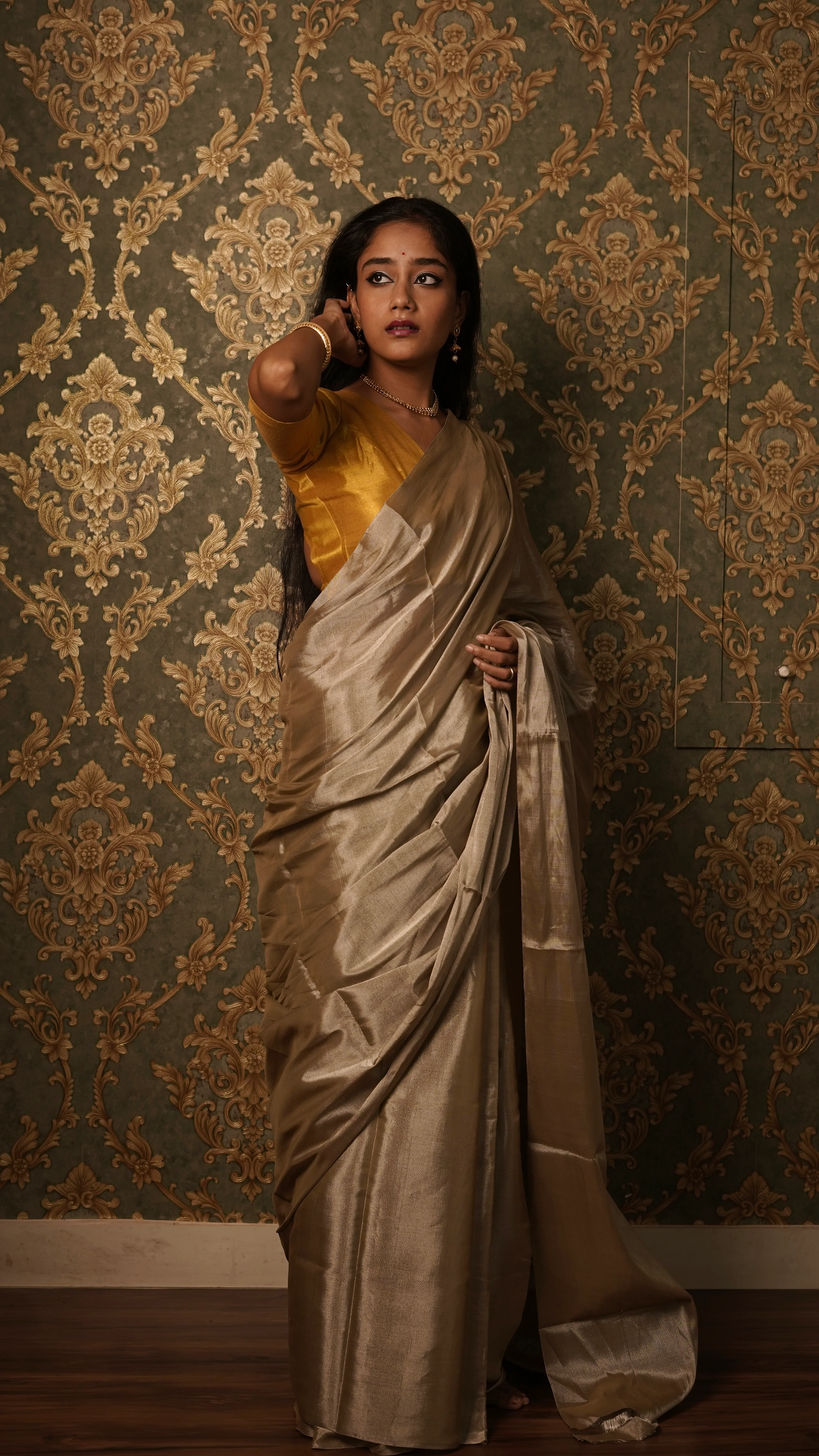 Royal silver chanderi tissue silk saree - Image 4