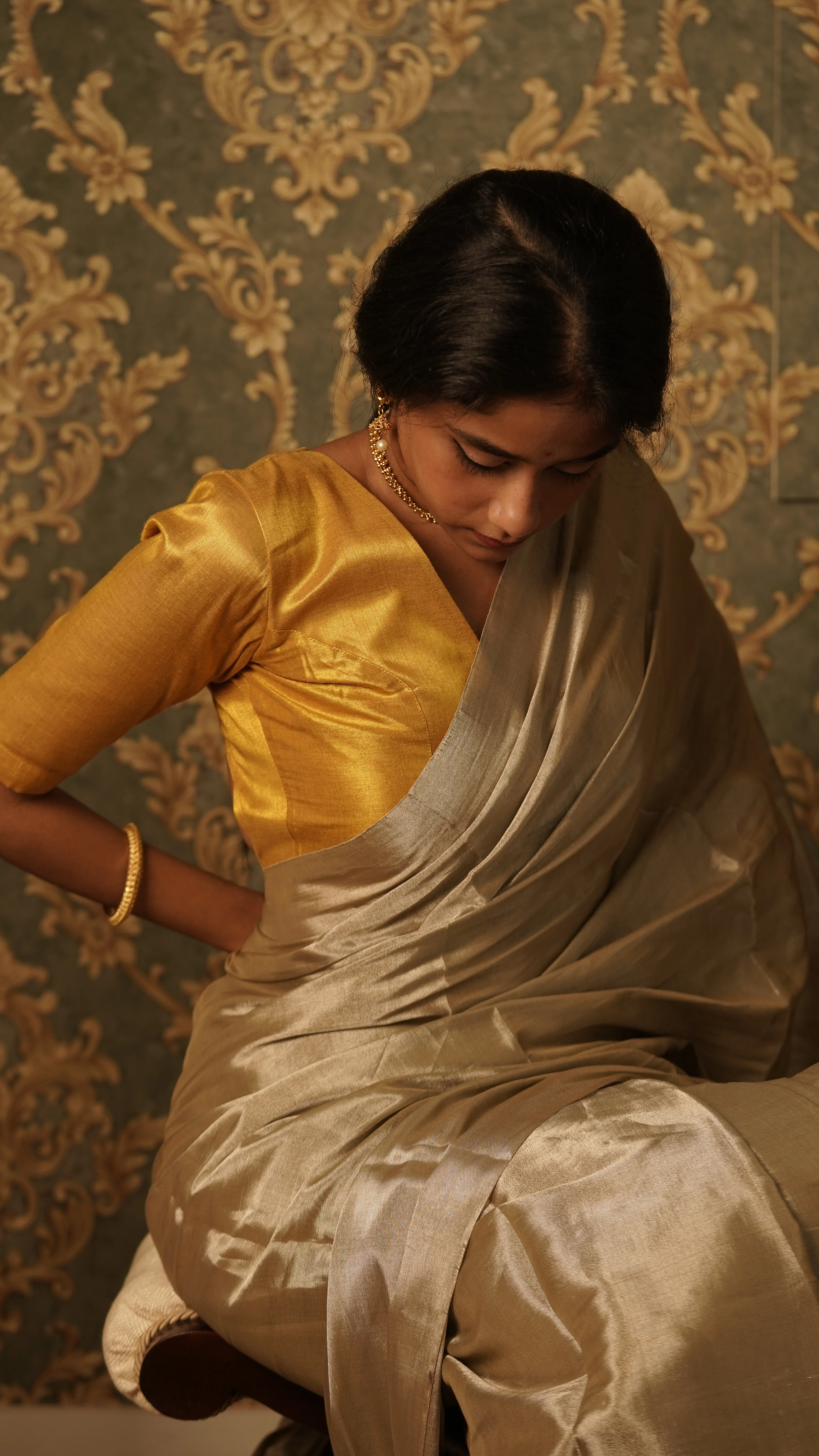 Royal silver chanderi tissue silk saree - Image 5