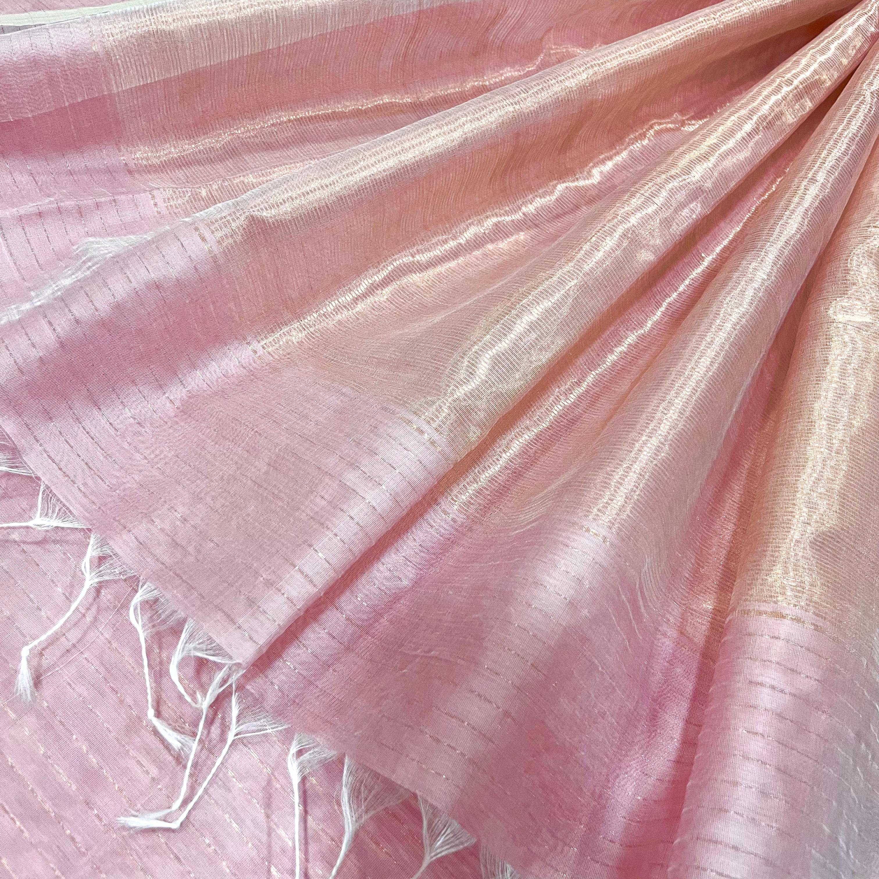 Pastel Pink Maheshwari saree with zari lines all over - Image 2