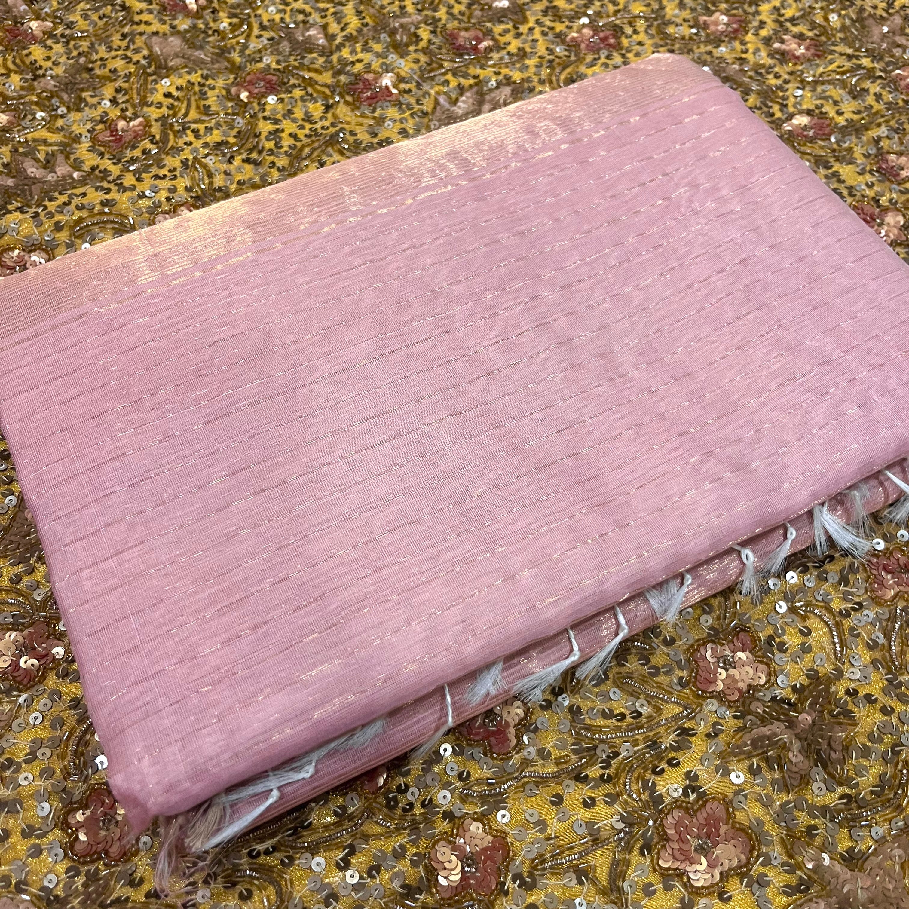 Pastel Pink Maheshwari saree with zari lines all over - Image 4