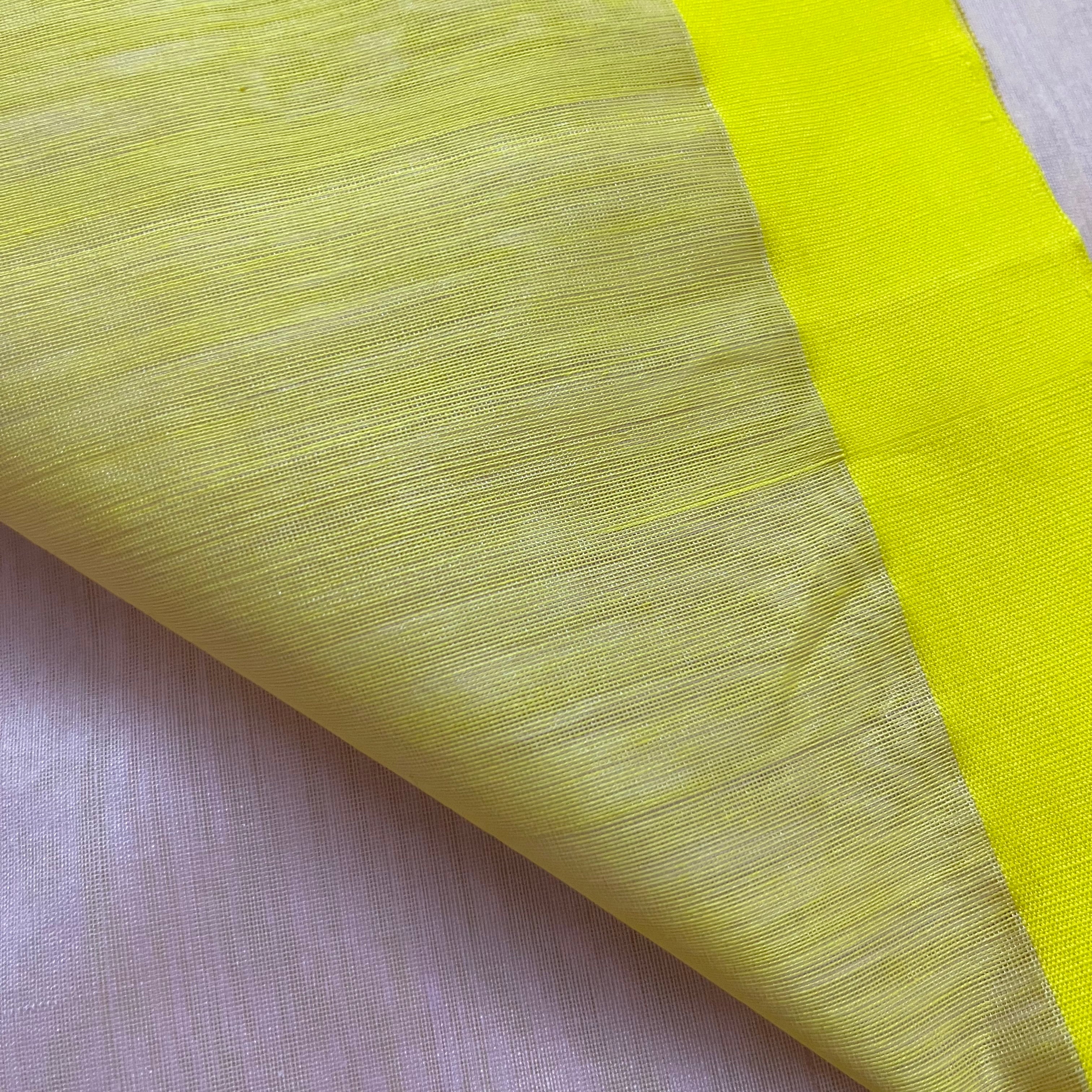 Pink and lemon Chanderi saree with zari lines on pallu - Image 7