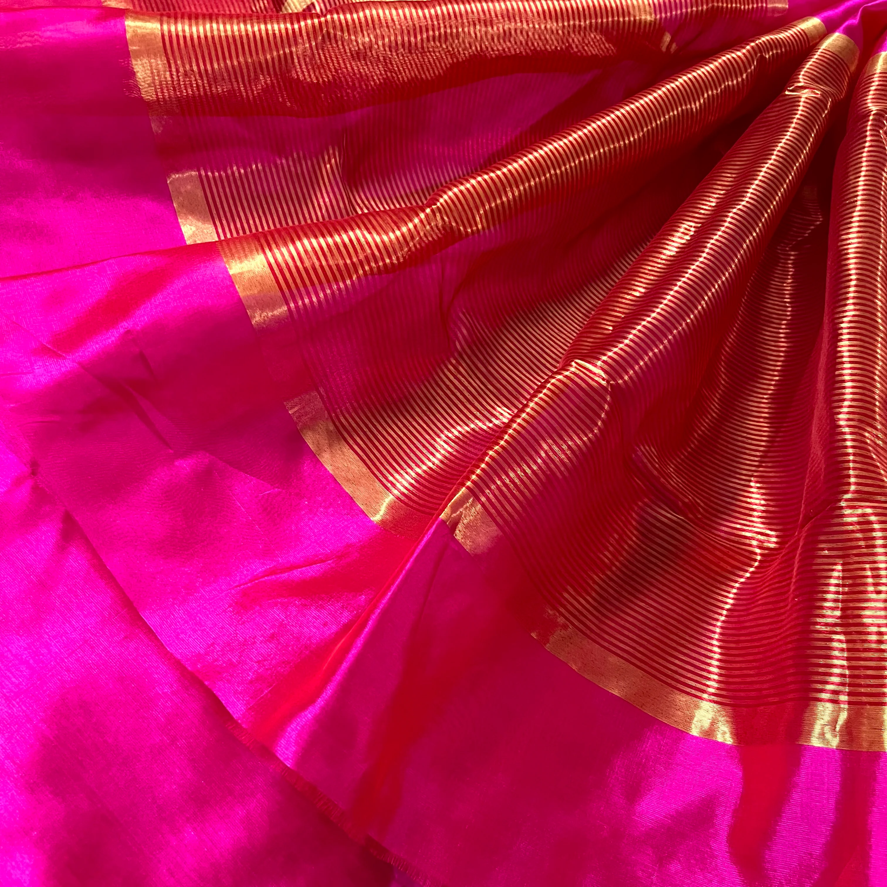 Pink and red Chanderi silk saree with silk border - Image 7