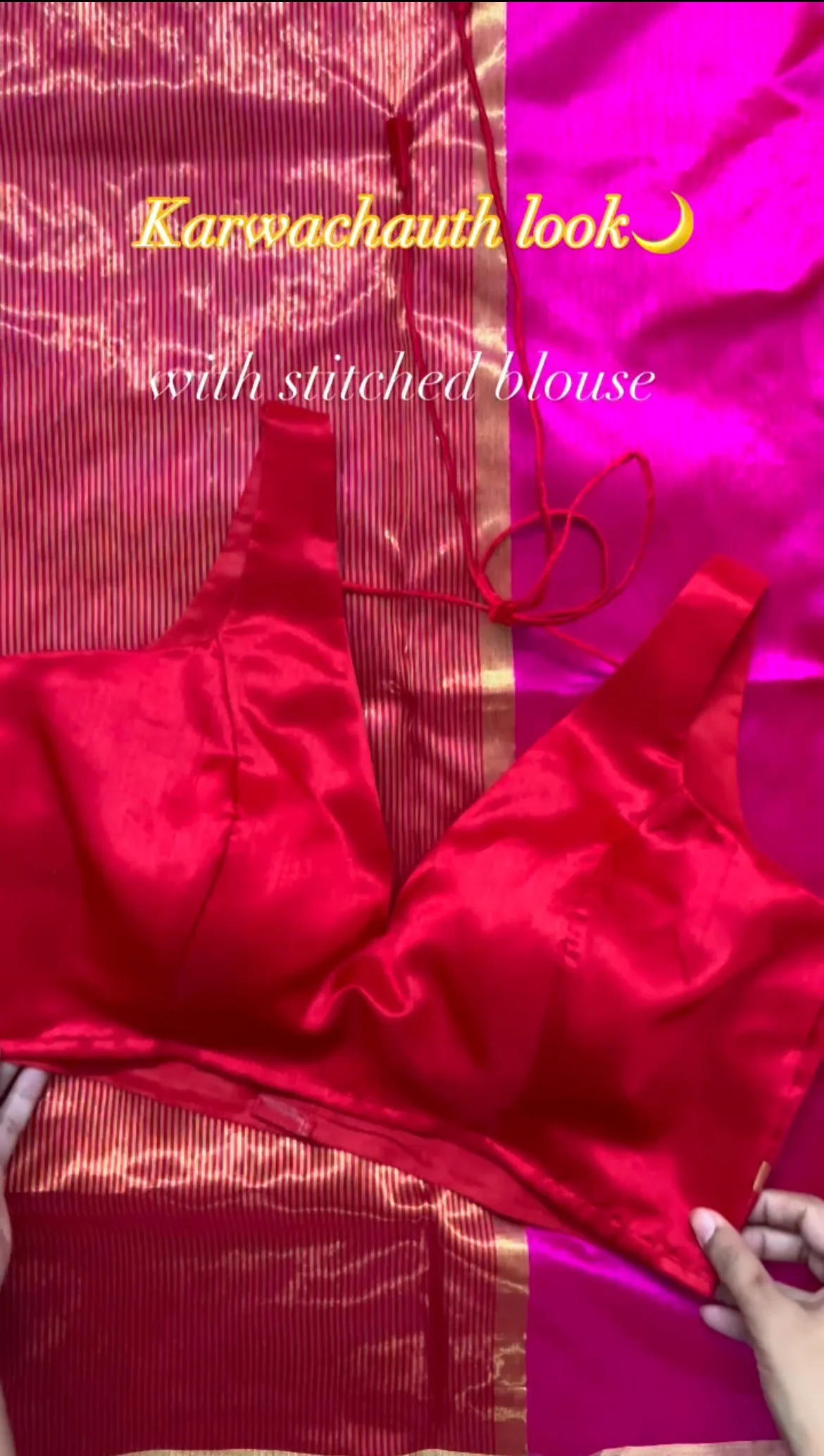 Pink and red Chanderi silk saree with silk border - Image 9
