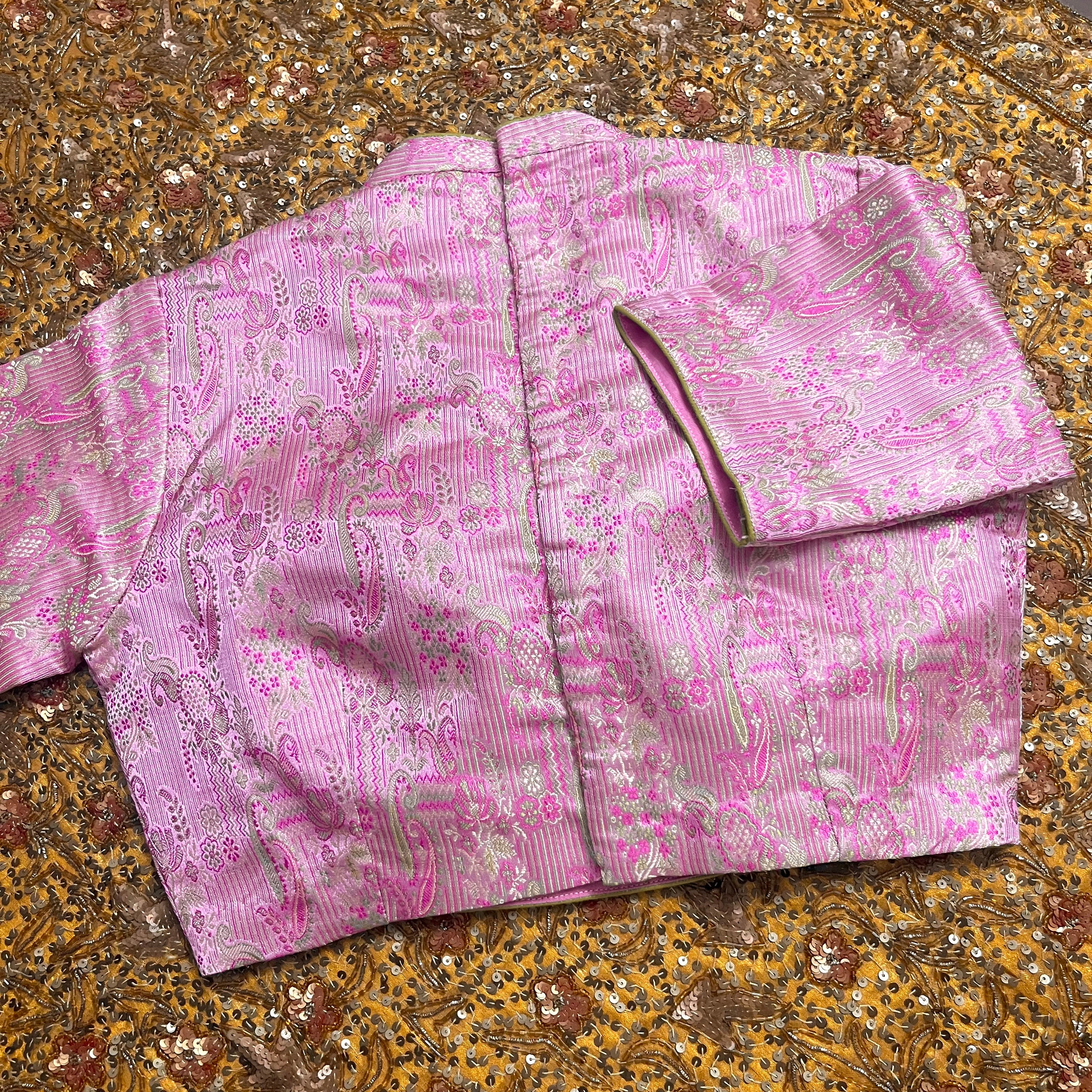 Pink brocade silk pre stitched blouse - Image 3