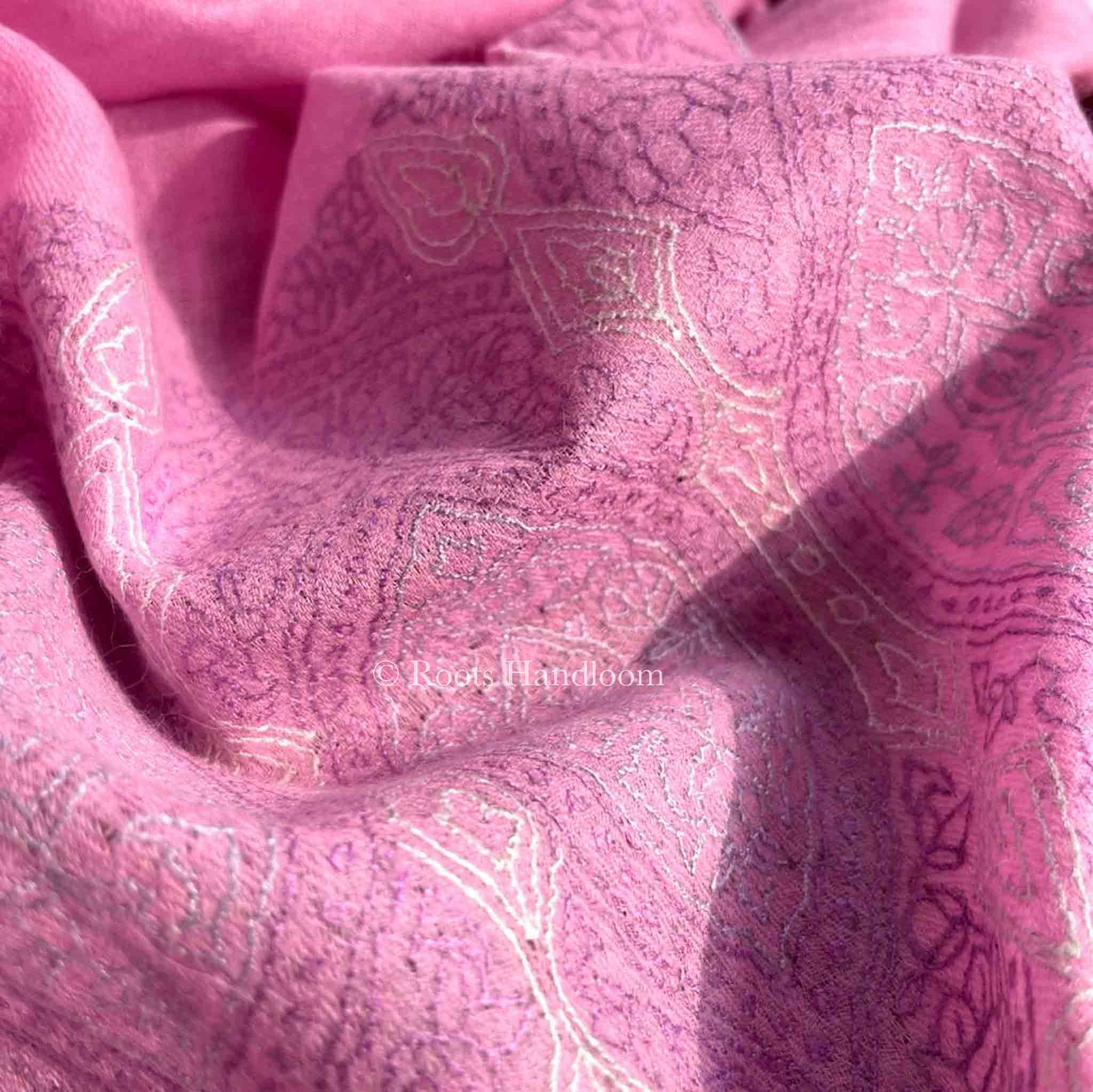 Pink Pashmina Stole with Sozni Embroidery - Image 10