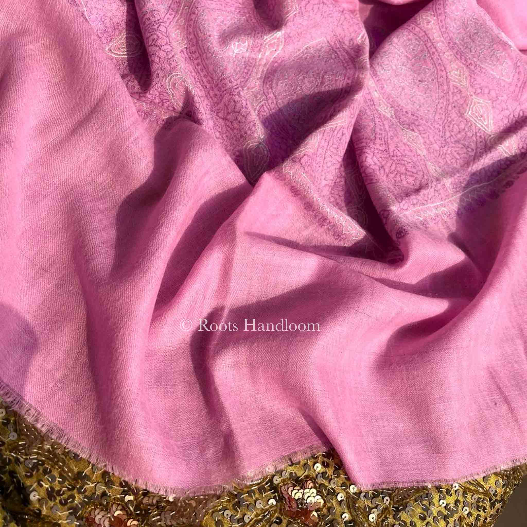 Pink Pashmina Stole with Sozni Embroidery - Image 3