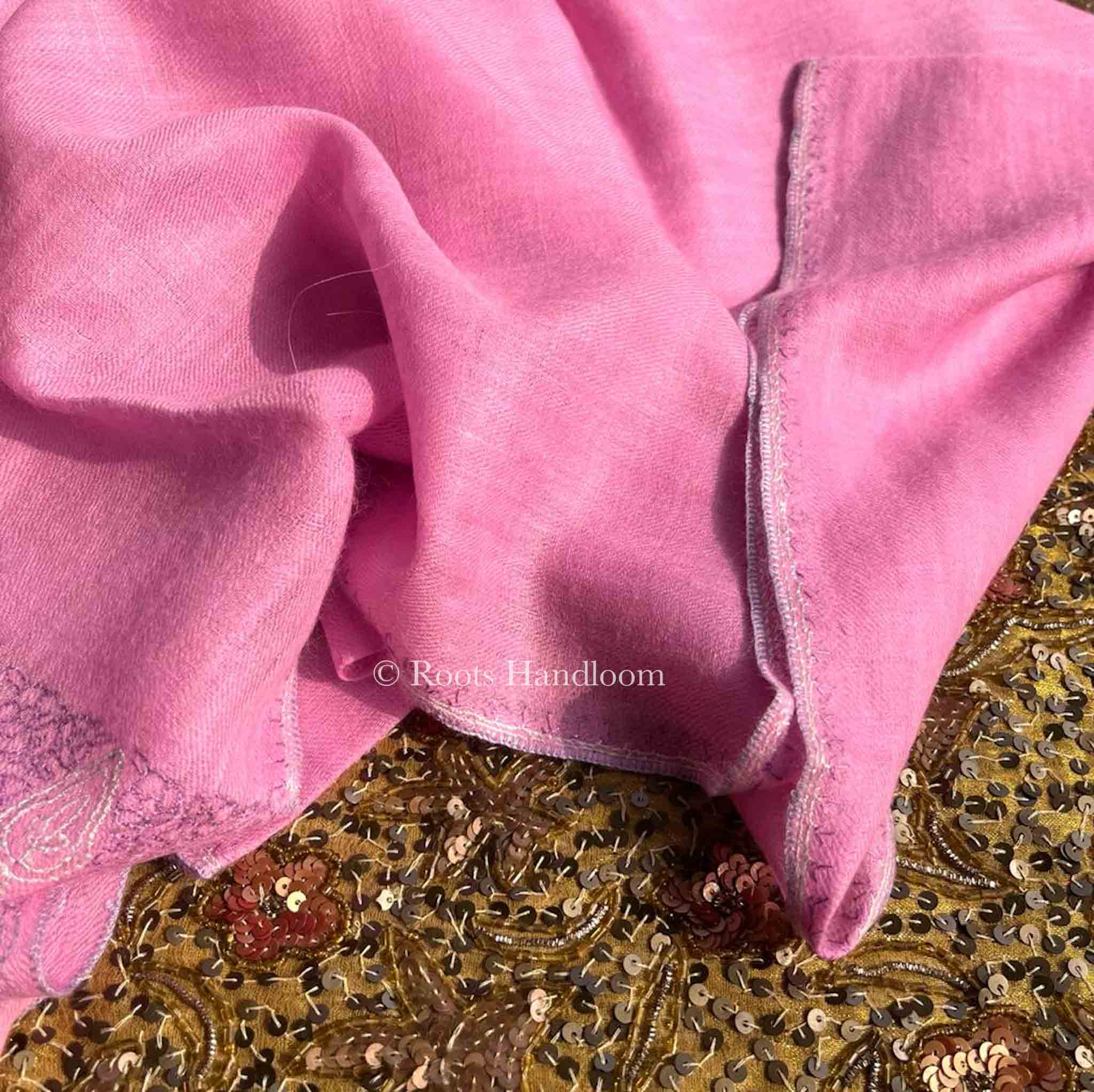 Pink Pashmina Stole with Sozni Embroidery - Image 5