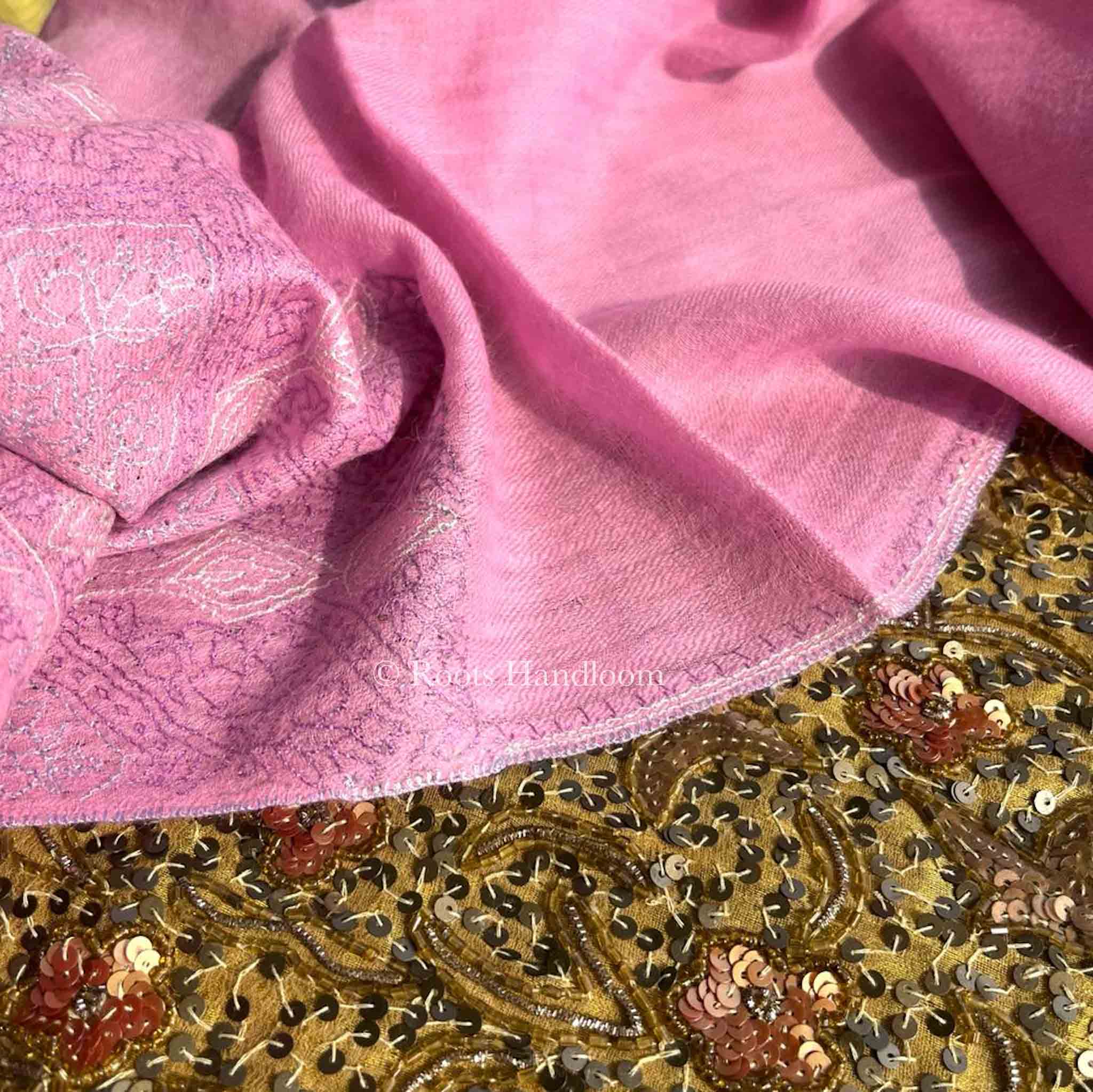 Pink Pashmina Stole with Sozni Embroidery - Image 6