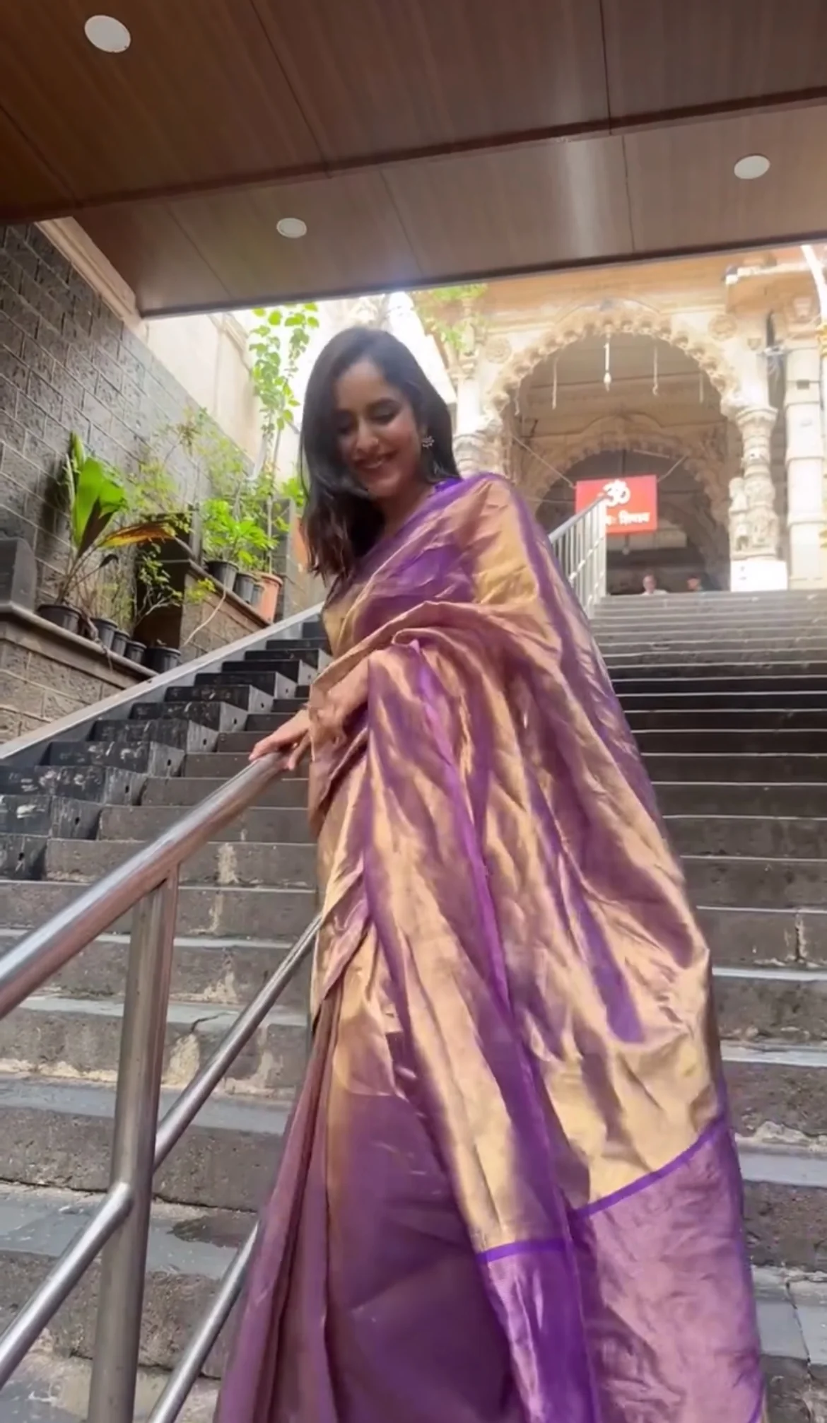 Purple & Gold Chanderi Tissue Silk Saree - Image 14