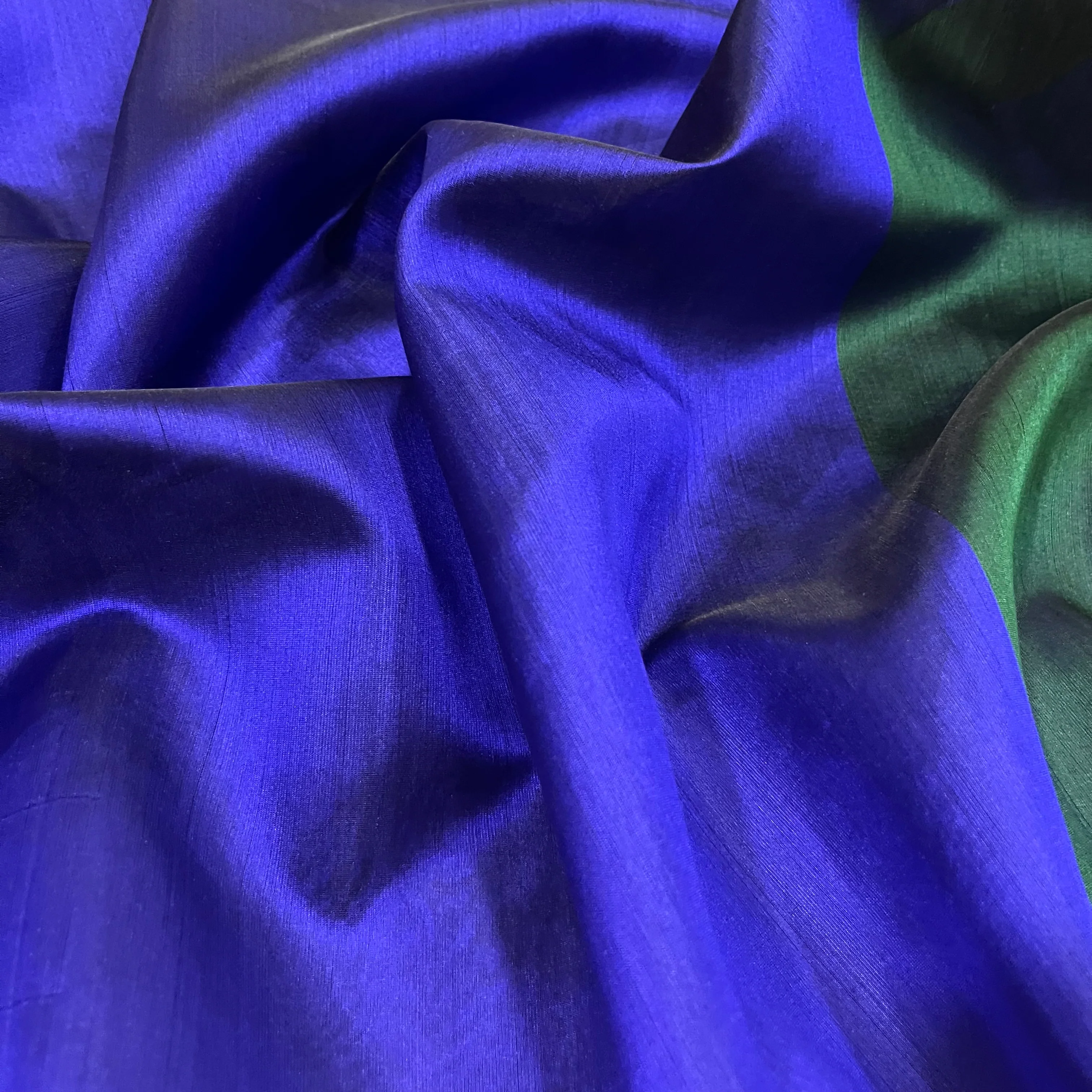 Indigo and green Chanderi silk saree with zari border - Image 11