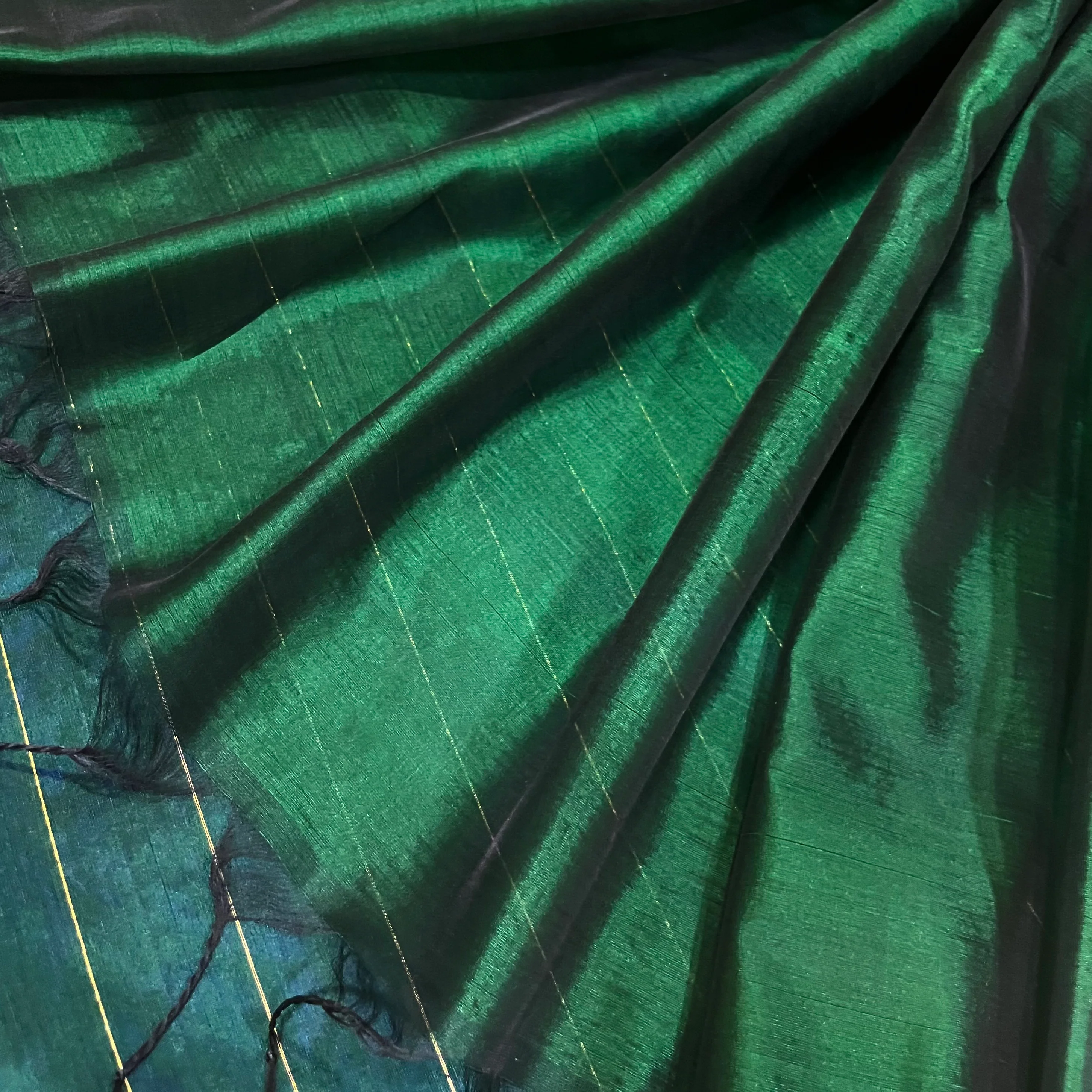 Indigo and green Chanderi silk saree with zari border - Image 7