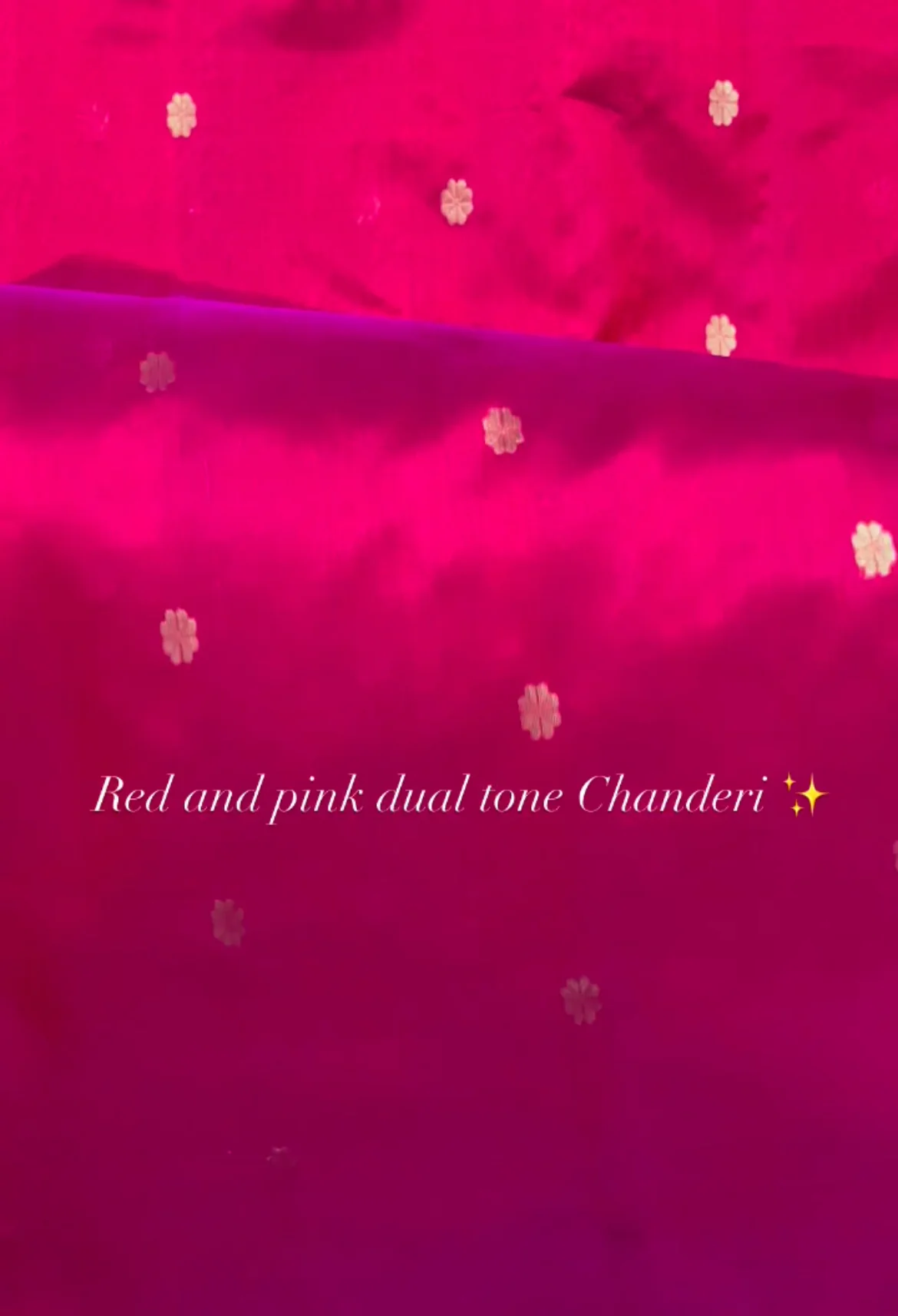 Red and pink dual tone Chanderi silk saree with flower bootis all over - Image 2