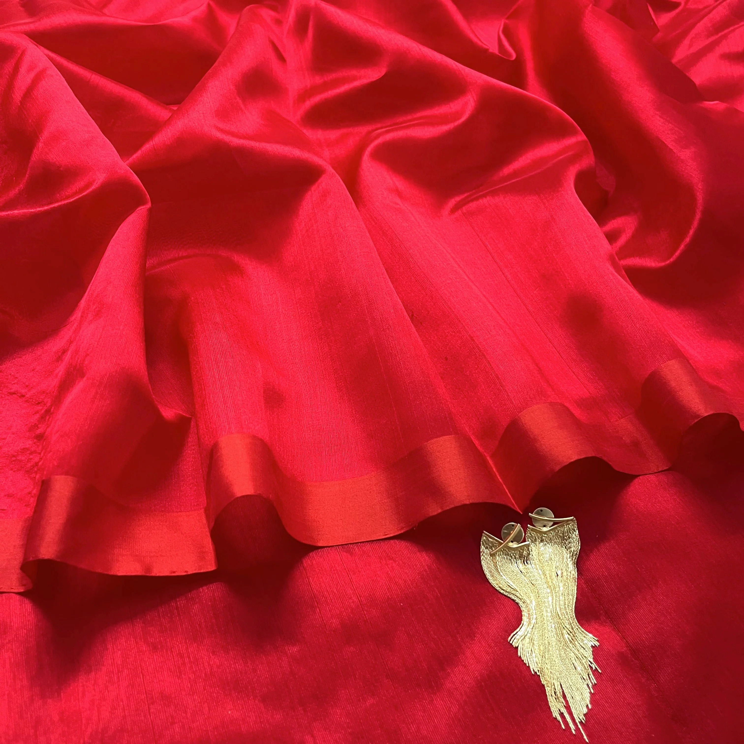 Red chanderi silk saree with silk border - Image 13