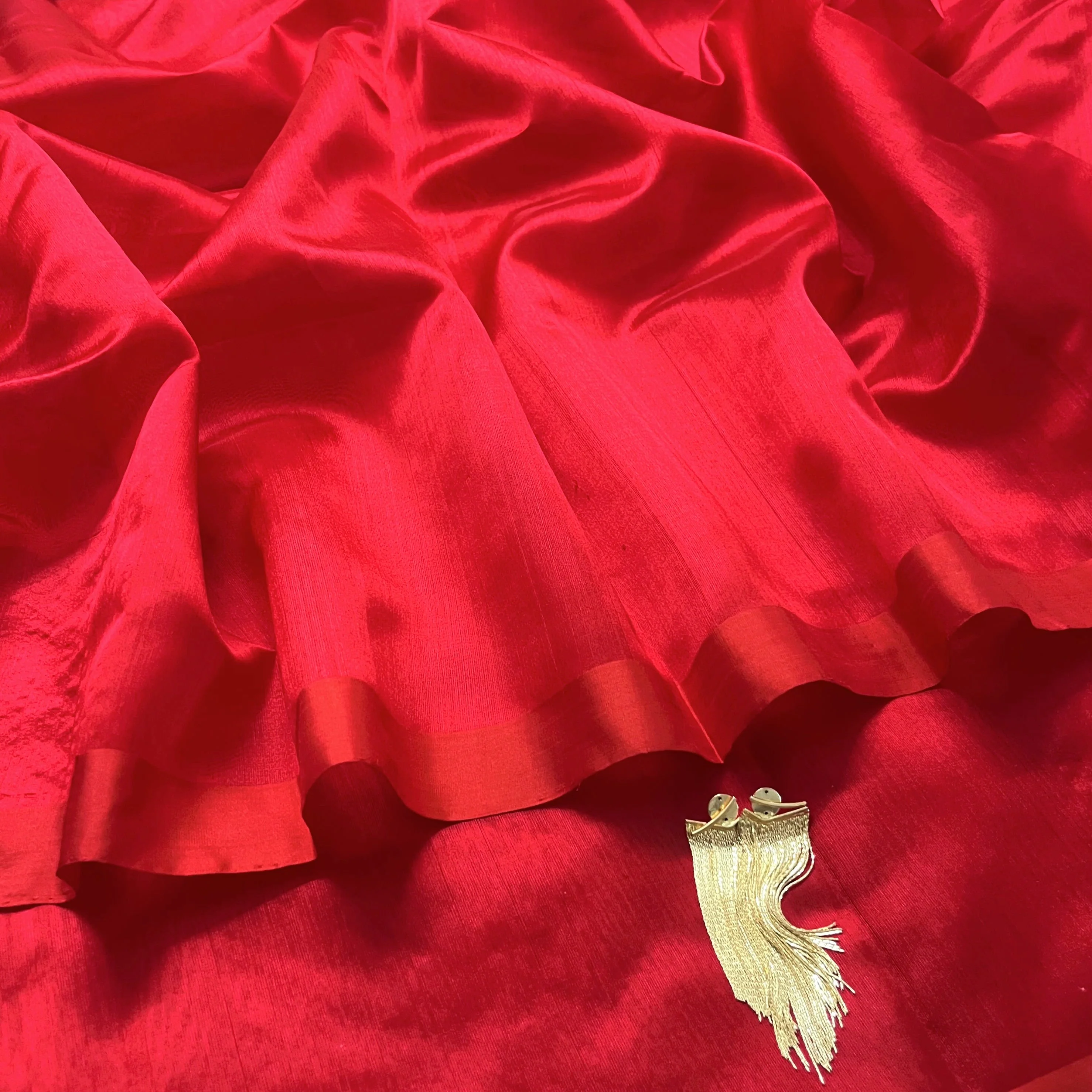 Red chanderi silk saree with silk border - Image 5