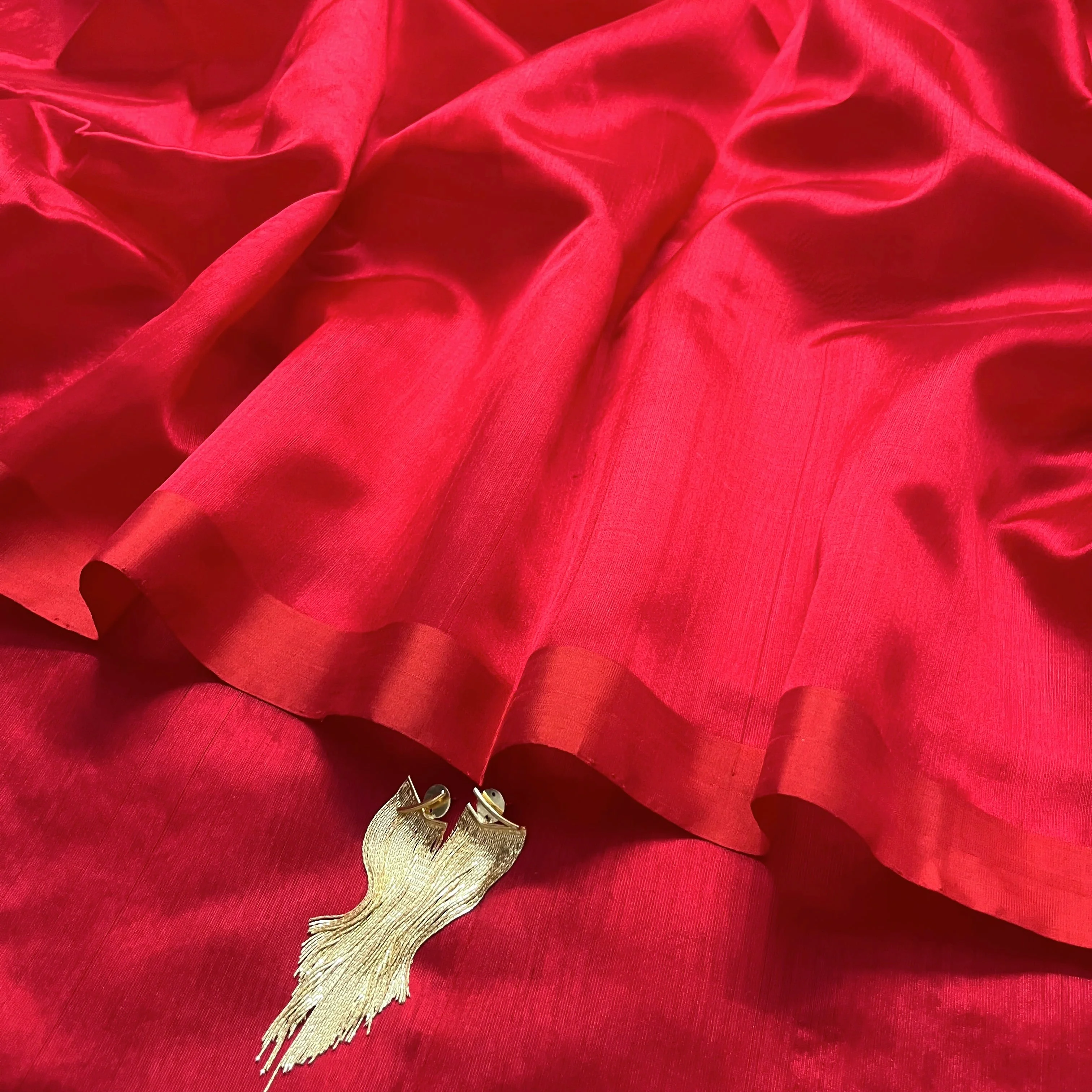 Red chanderi silk saree with silk border - Image 7