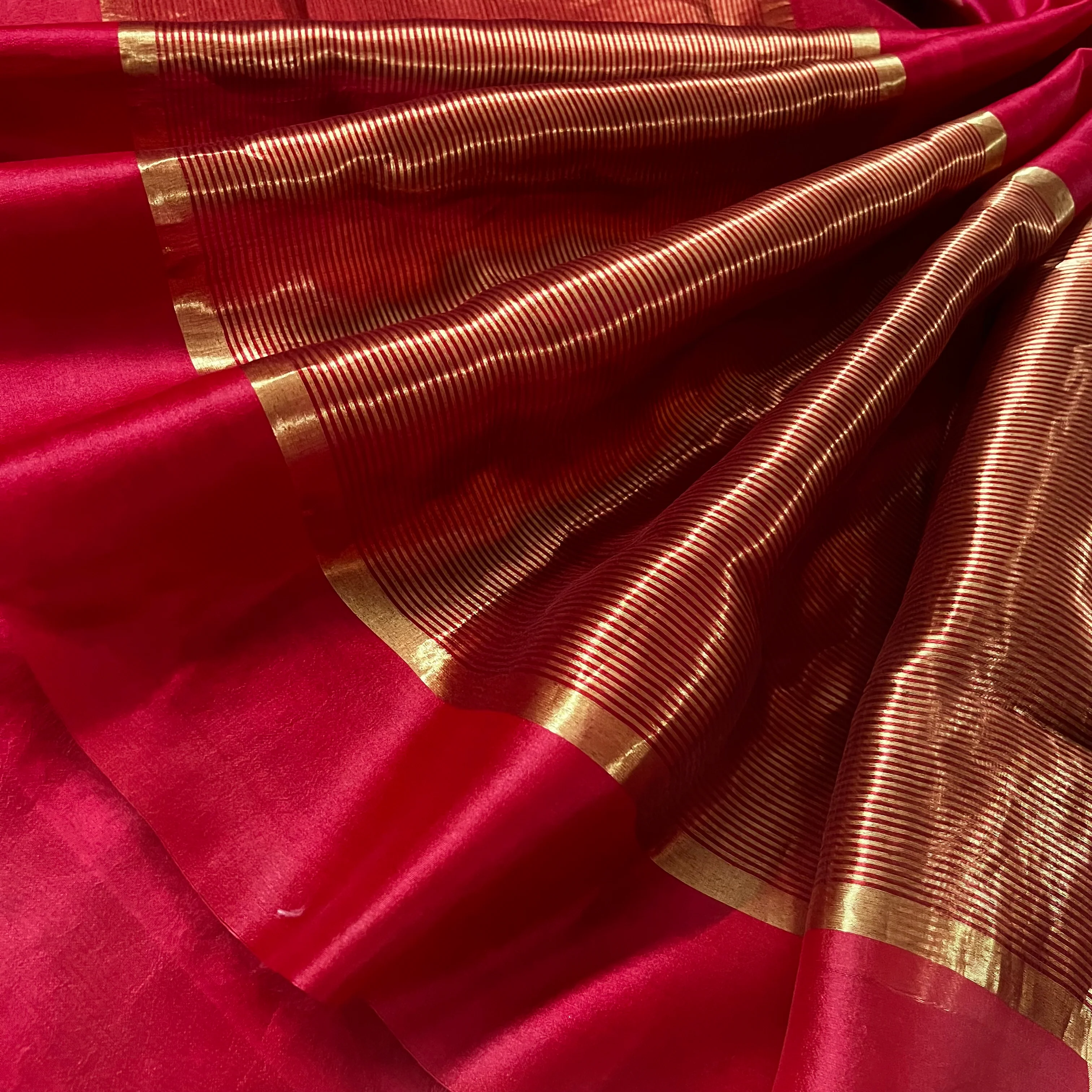 Red Chanderi Silk Saree with Tissue Border - Image 7