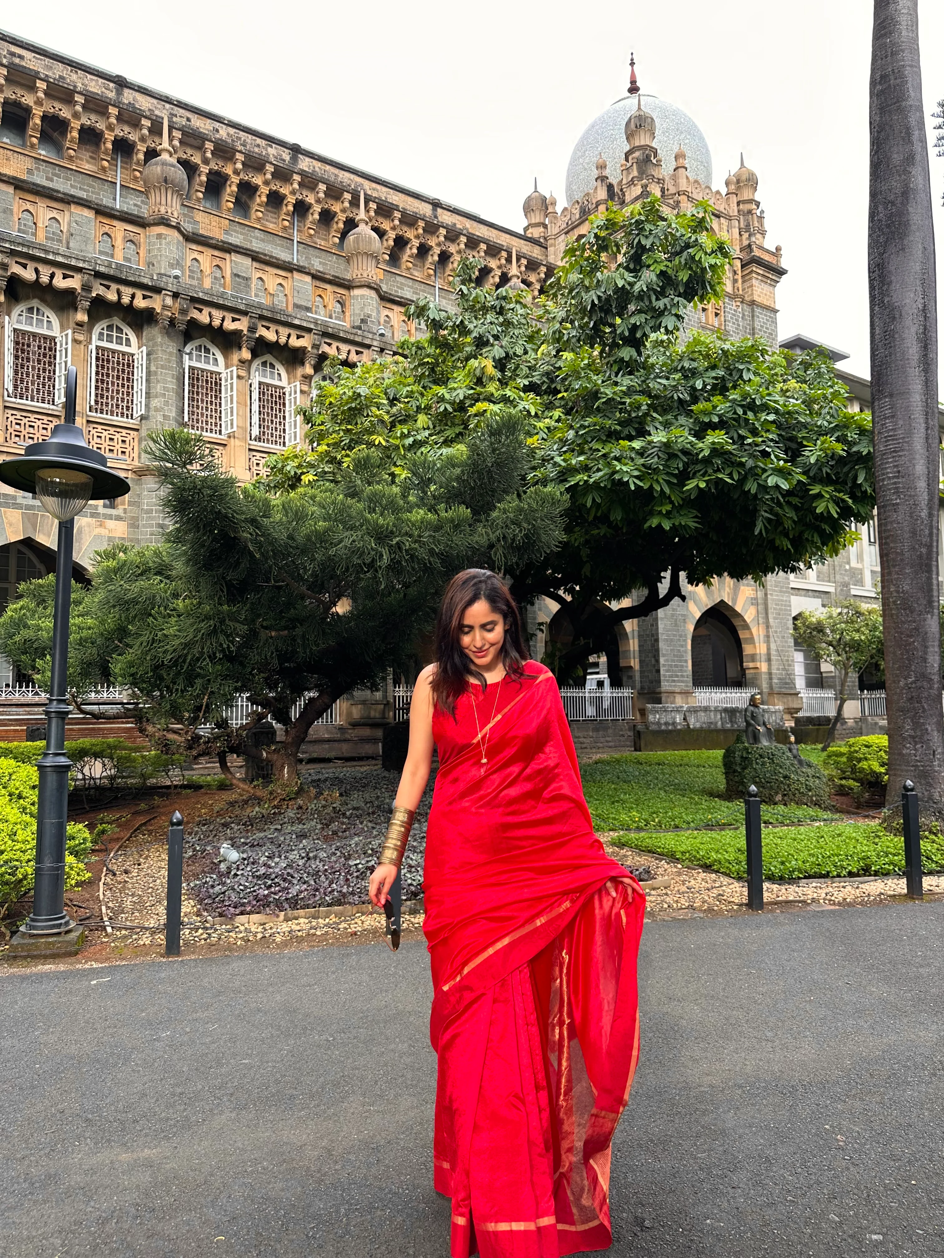 Red Chanderi Silk Saree with Tissue Border - Image 8
